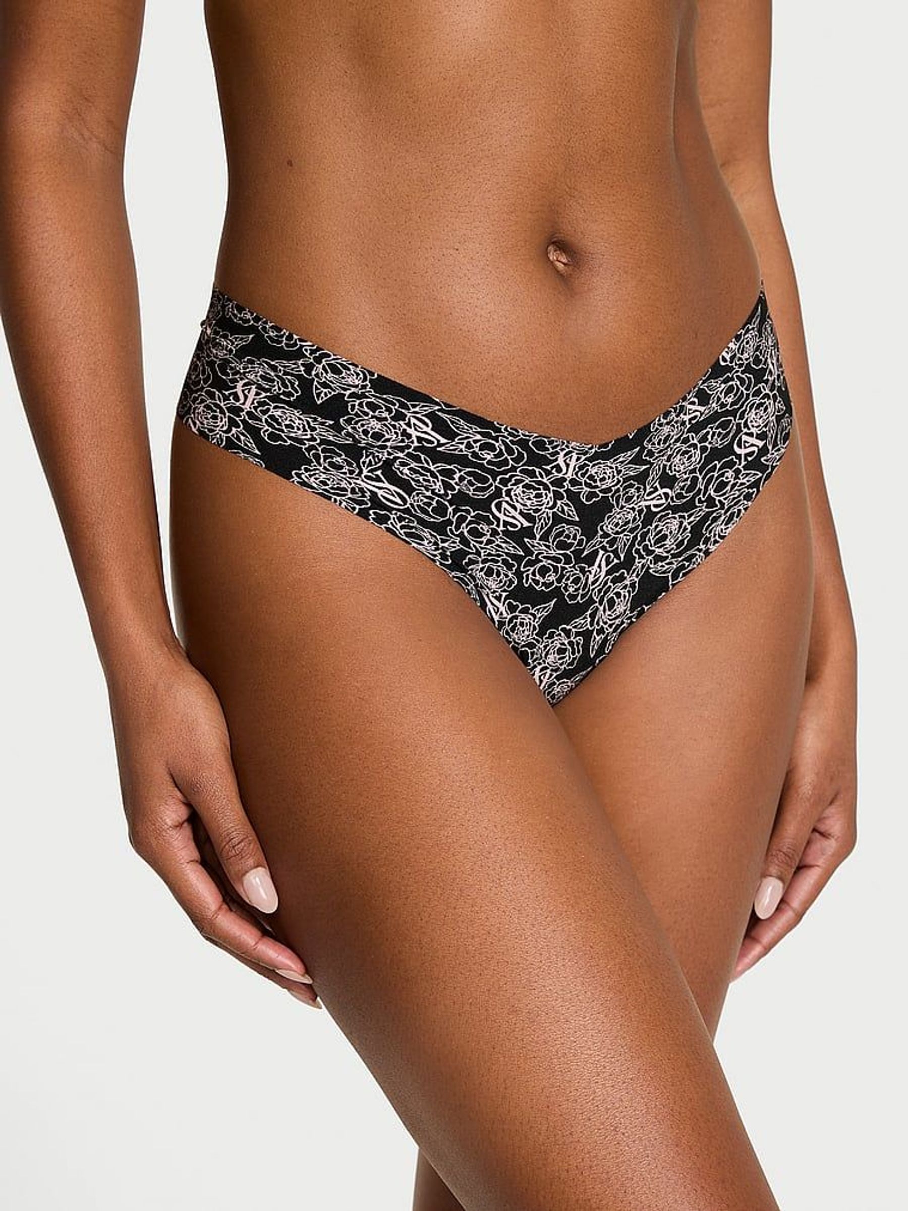 Black Sketch Floral Thong Knickers (F22497) | €10.50