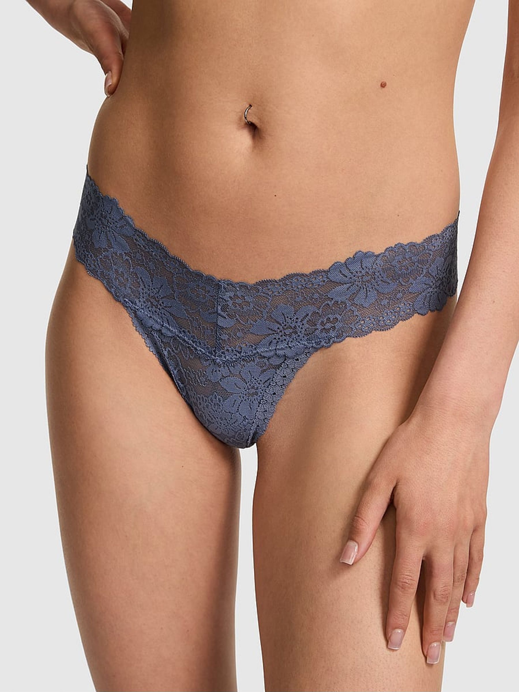 Dusty Iris Blue Thong Cotton Lace Trim Knickers (F22506) | €10.50