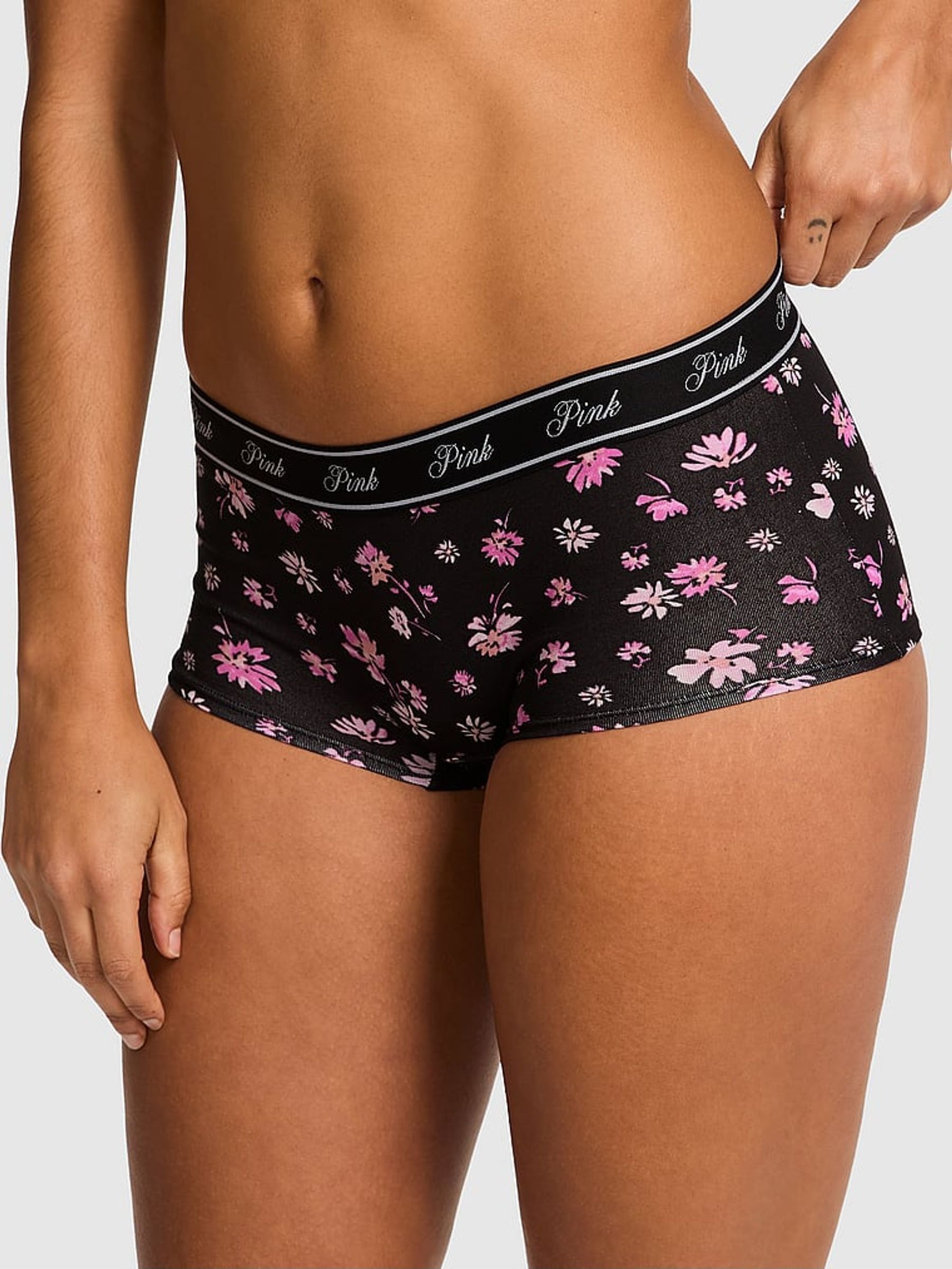 Black Ditsy Floral Print Short Cotton Logo Knickers (F22523) | €10.50