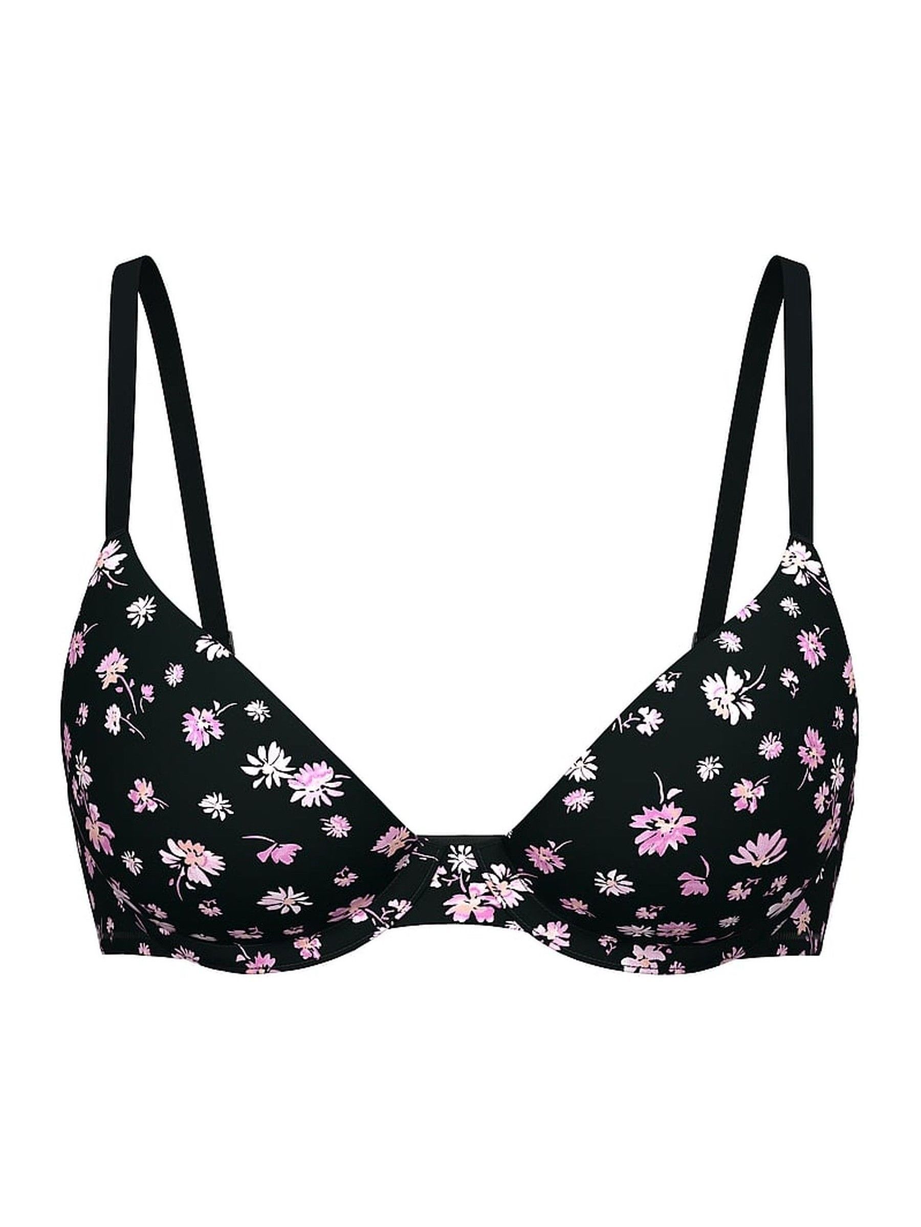 Black Floral Print Push Up Bra (F22568) | €33