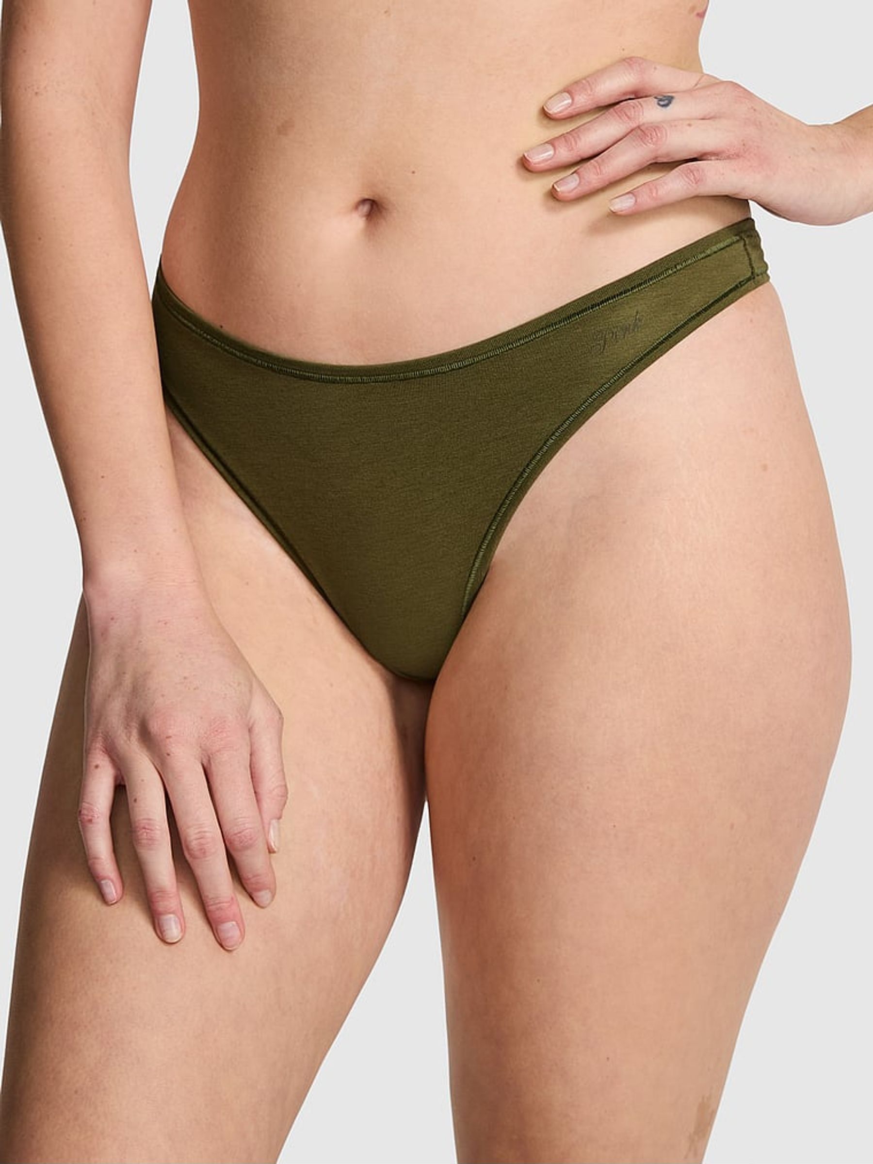 Olive Green Thong Cotton Knickers (F22572) | €10.50