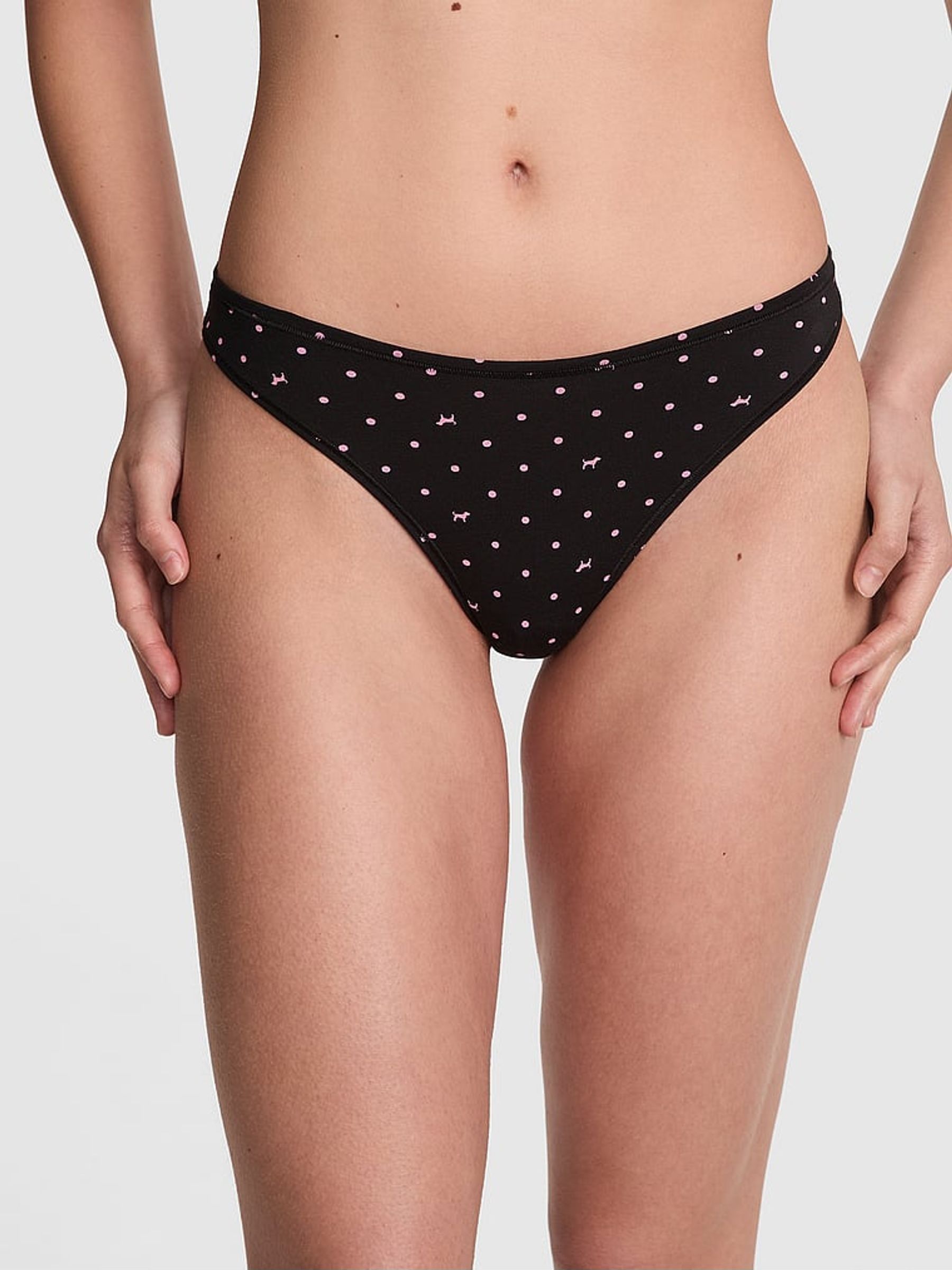 Black Dog Print Thong Cotton Knickers (F22607) | €10.50