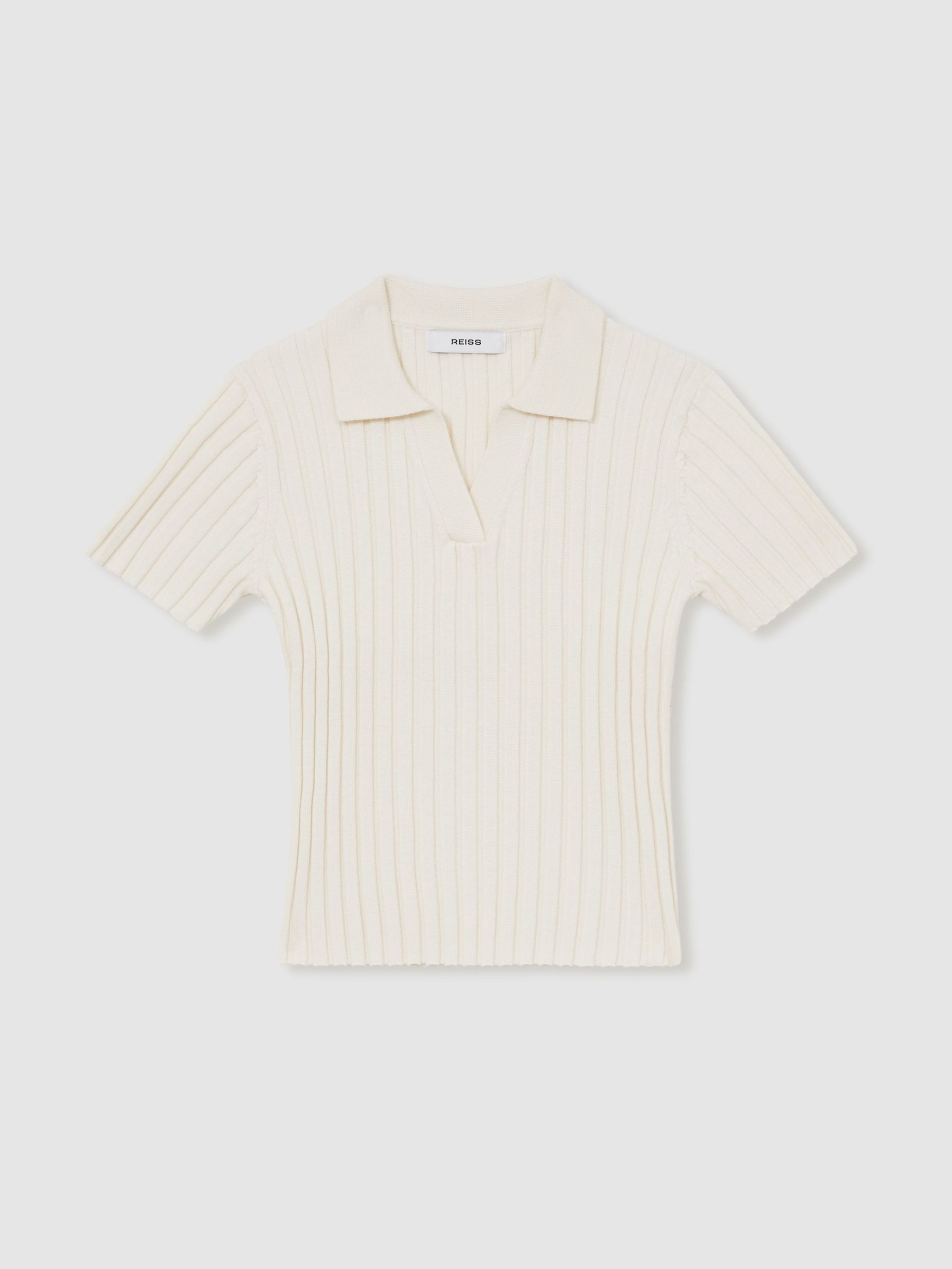 Rib Knit Polo Top in Ivory (F22777) | US$70