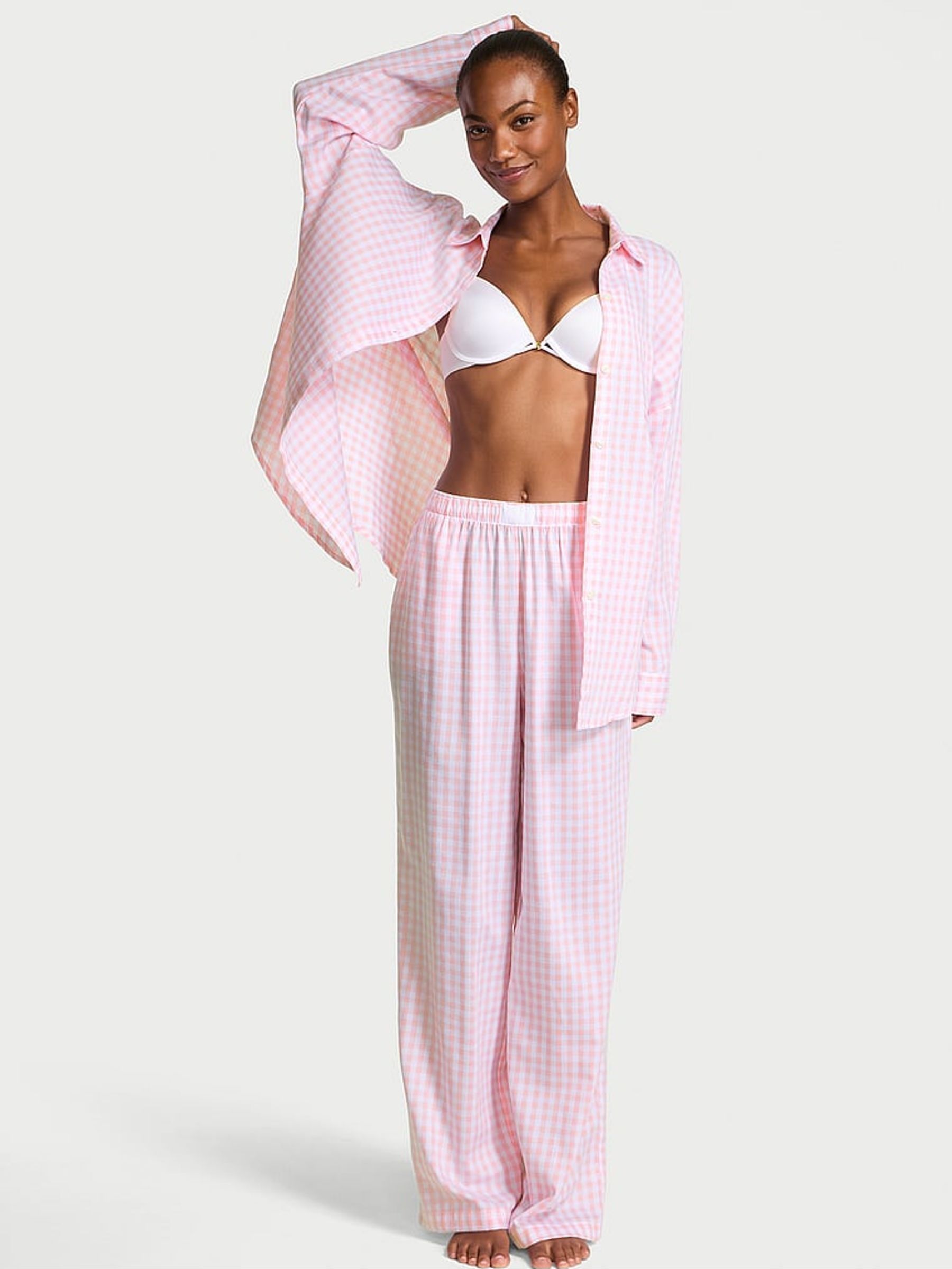 Pretty Blossom Pink Gingham Modal Long Pyjama Set (F23317) | €68