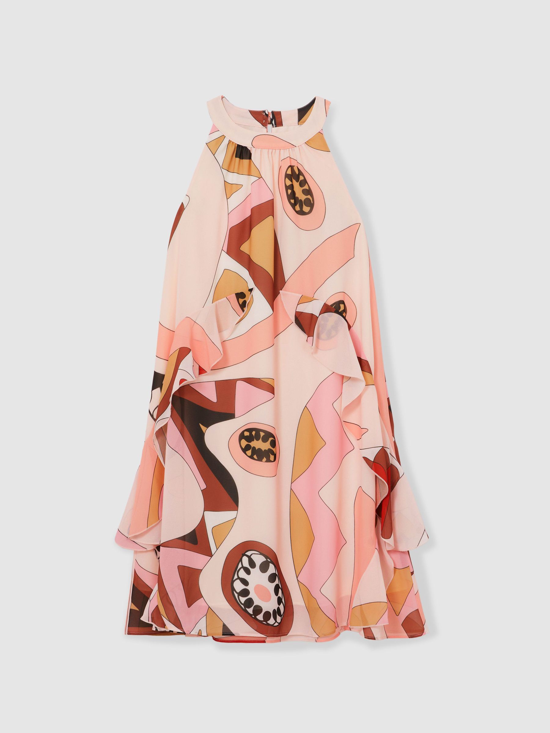 13-14 yrs Printed Ruffle-Trim Dress in Pink (F23359) | US$130