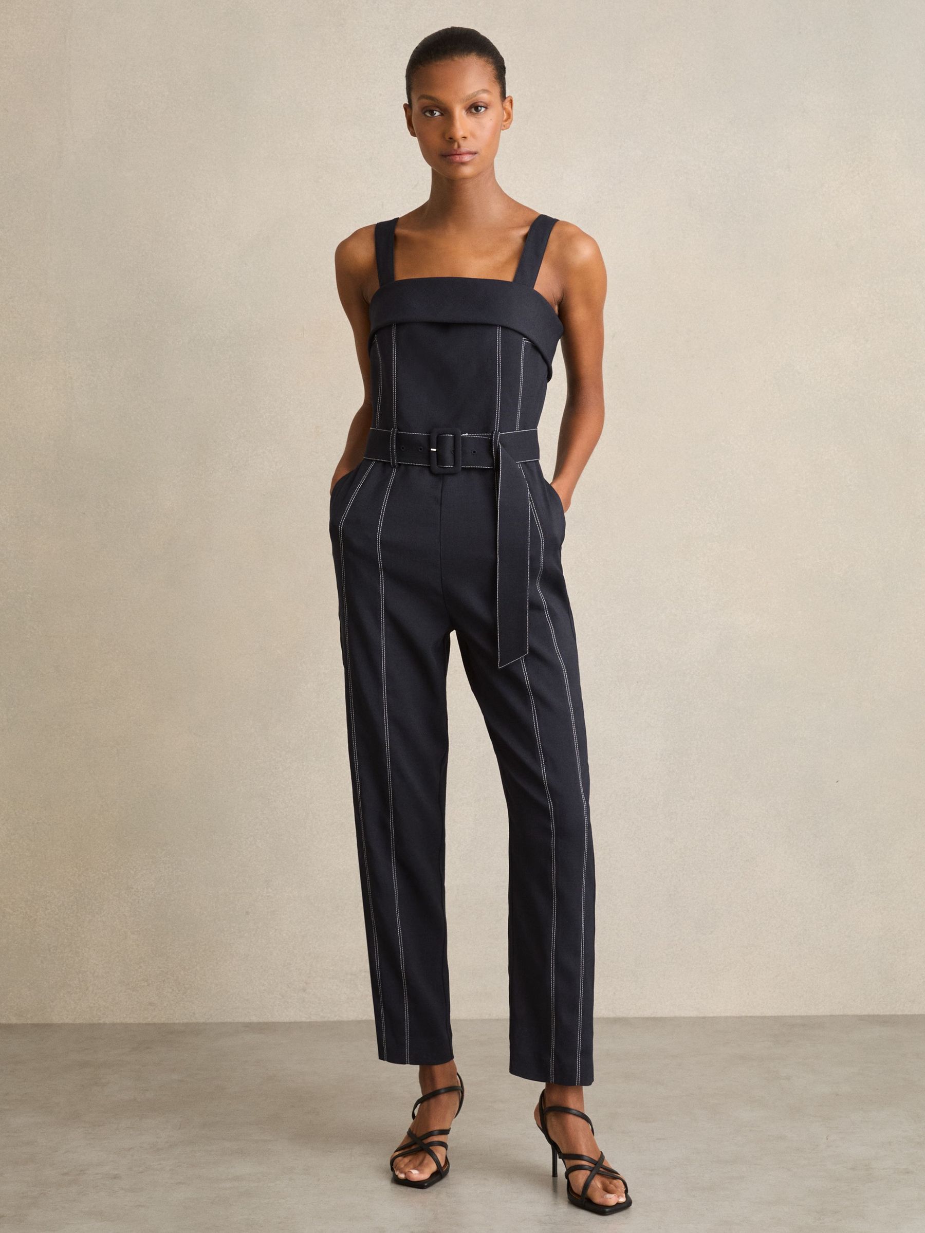 Contrast Stitch Structured Jumpsuit in Navy (F23363) | 345 €