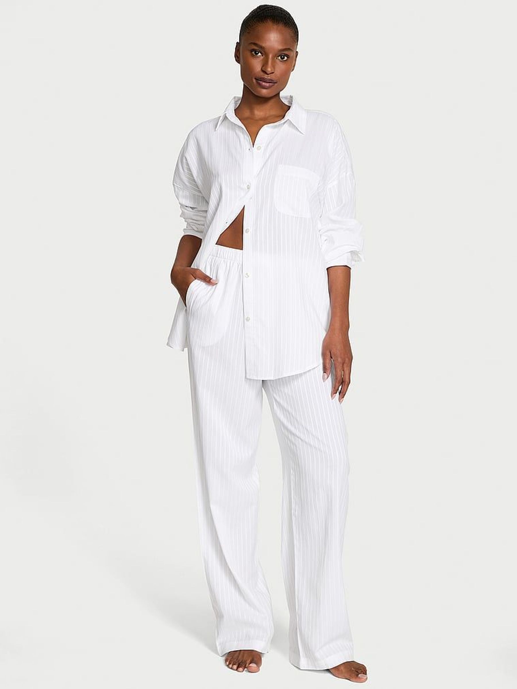 White Cotton Modal Long Pyjama Set (F23649) | €68