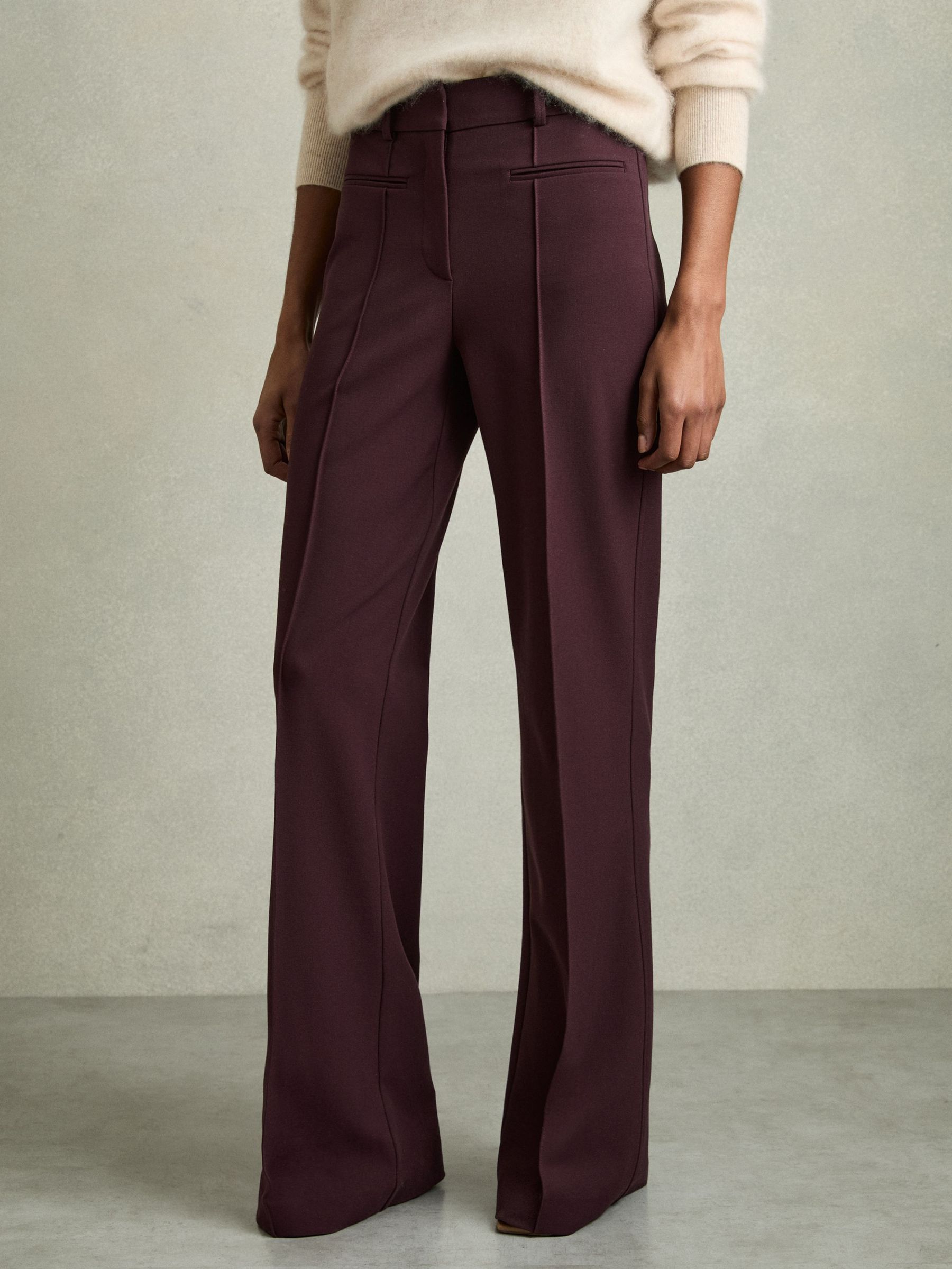 Petite High Rise Flared Trousers in Burgundy (F23762) | US$245
