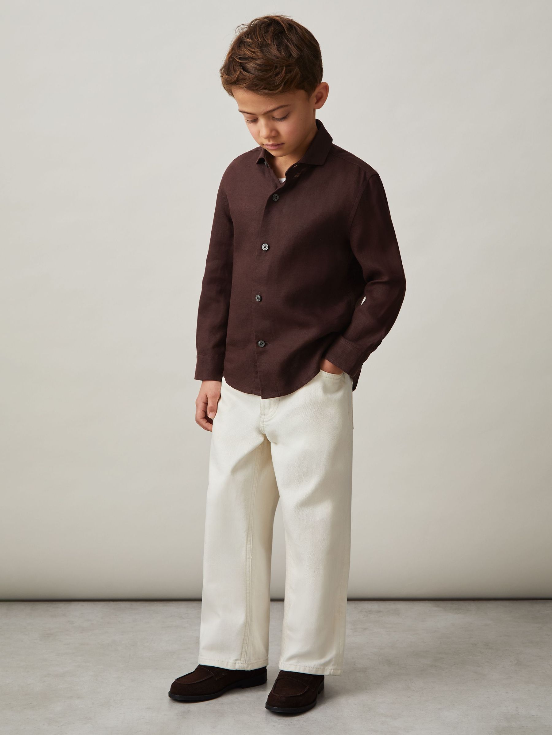 3-9 yrs Linen Long-Sleeve Shirt in Dark Brown (F24380) | €55