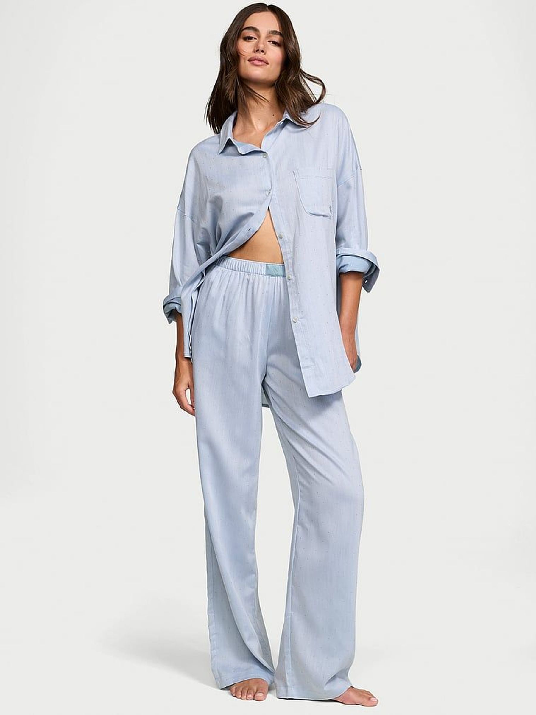 Jupiter Blue Herringbone Cotton Modal Long Pyjama Set (F24642) | €68