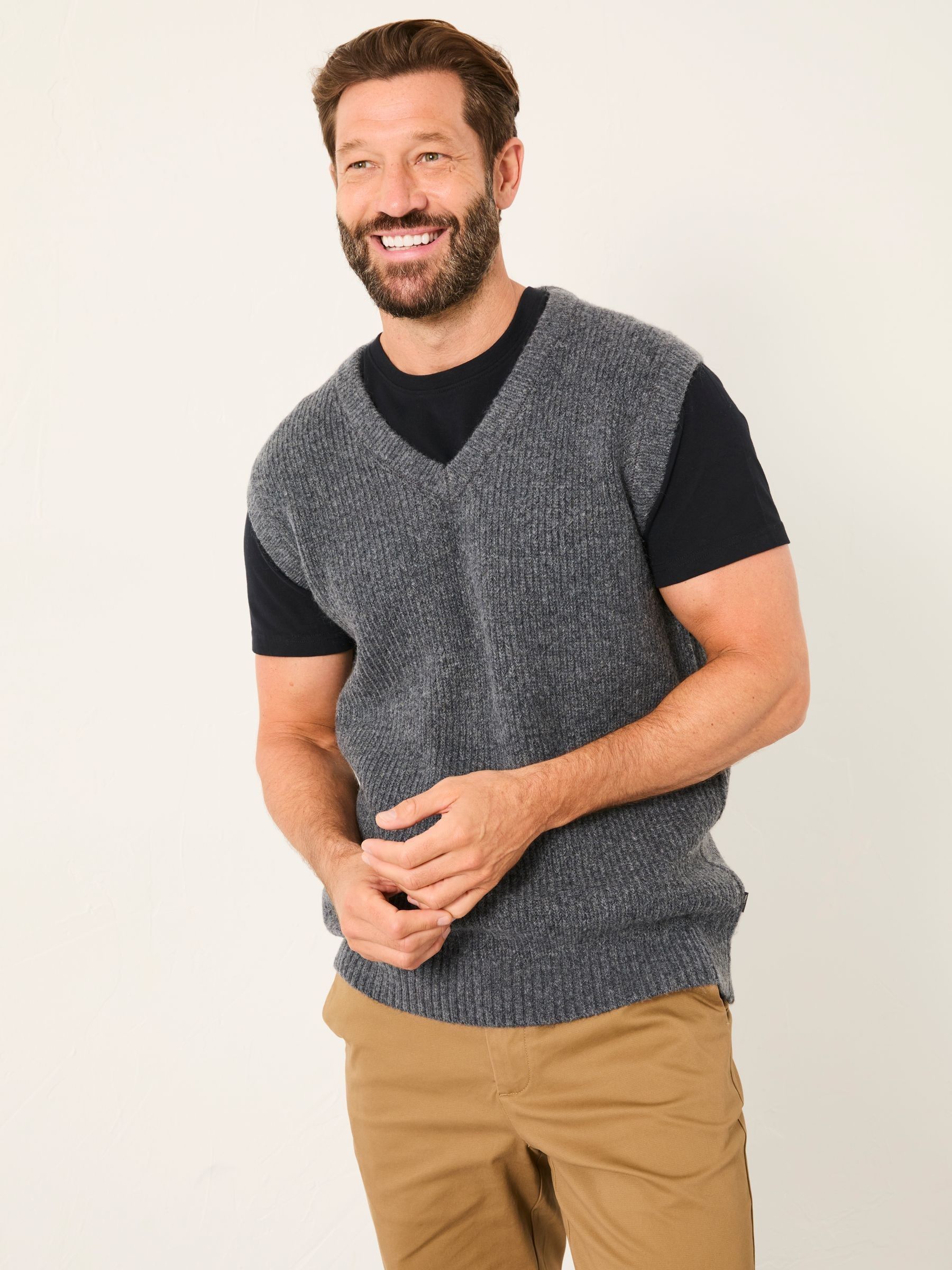 Calder Charcoal Grey V-Neck Knitted Tank (F26081) | $84