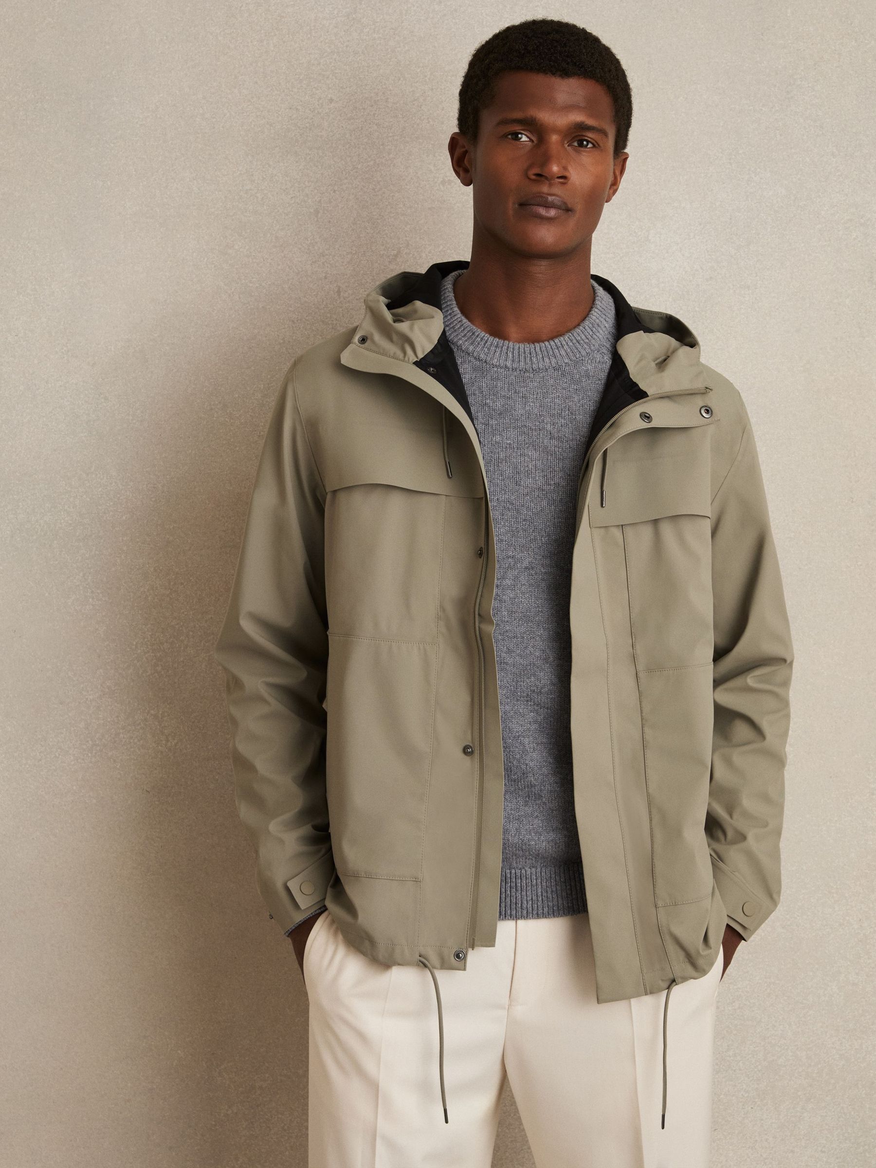Rains Hardshell Cargo Jacket in Drift Green (F26779) | €340