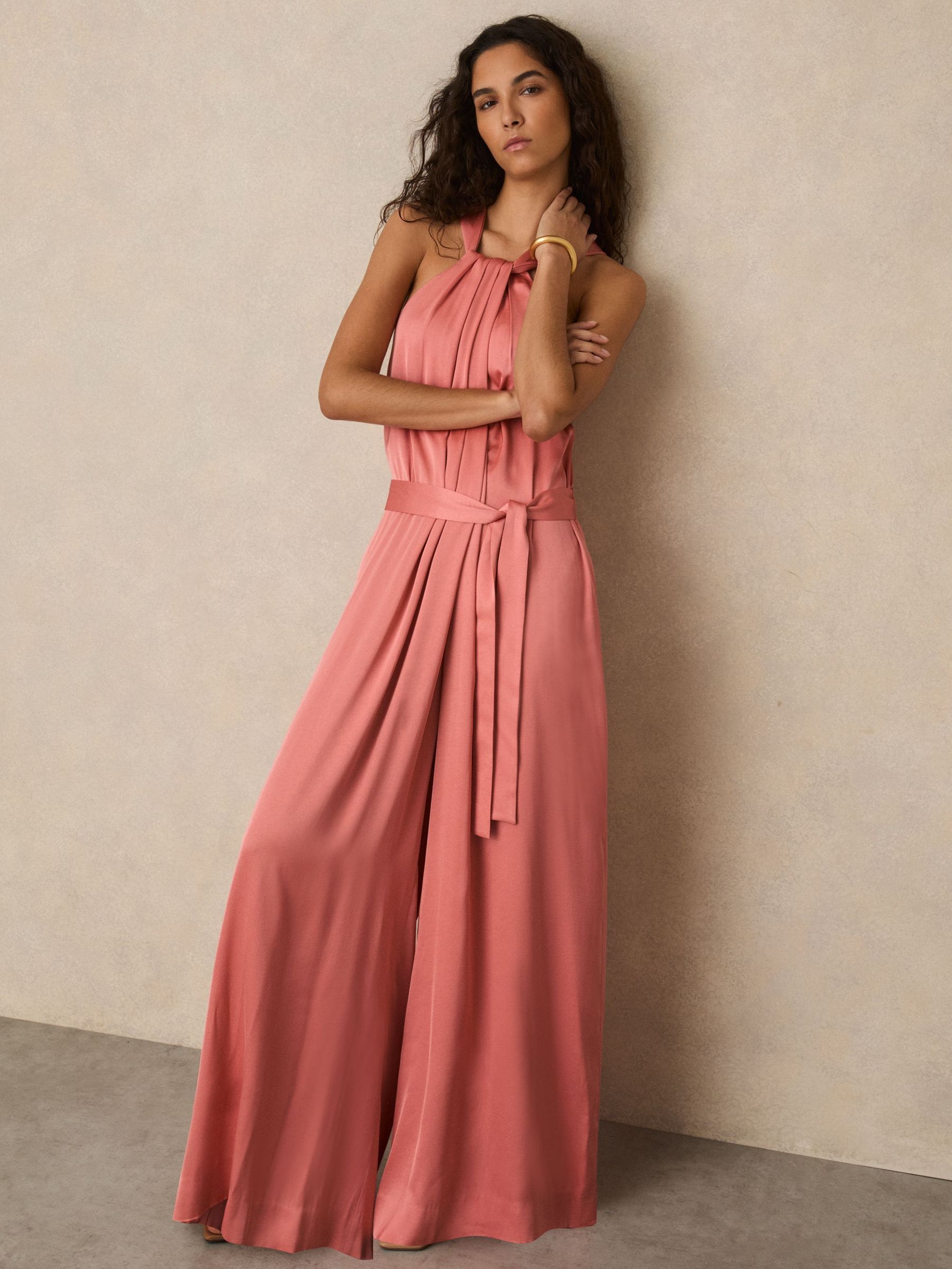 Satin Wide-Leg Draped Jumpsuit in Pink (F27873) | US$400