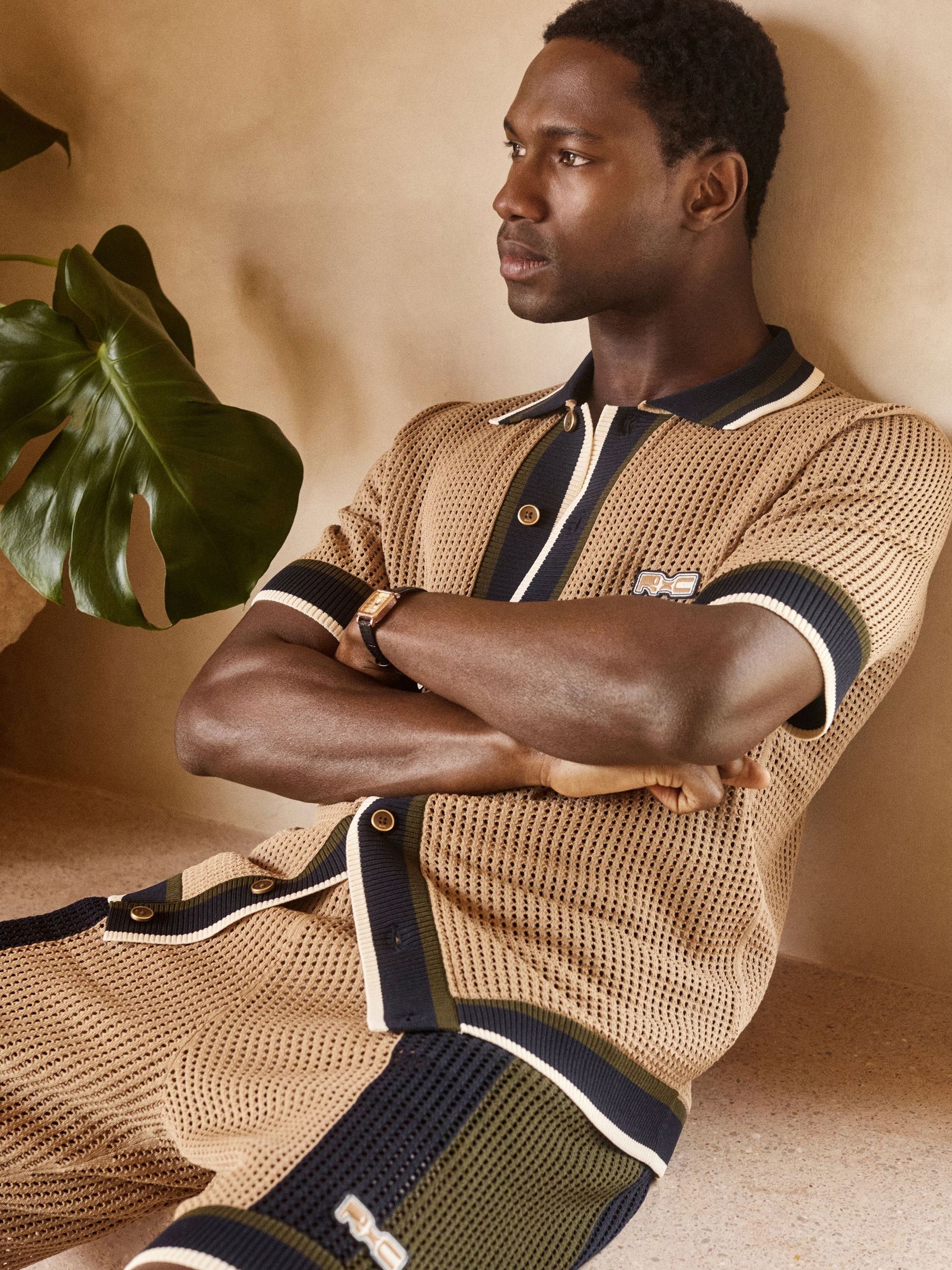 Reiss | Ché Crochet Tipped Shirt in Camel (F27879) | US$195