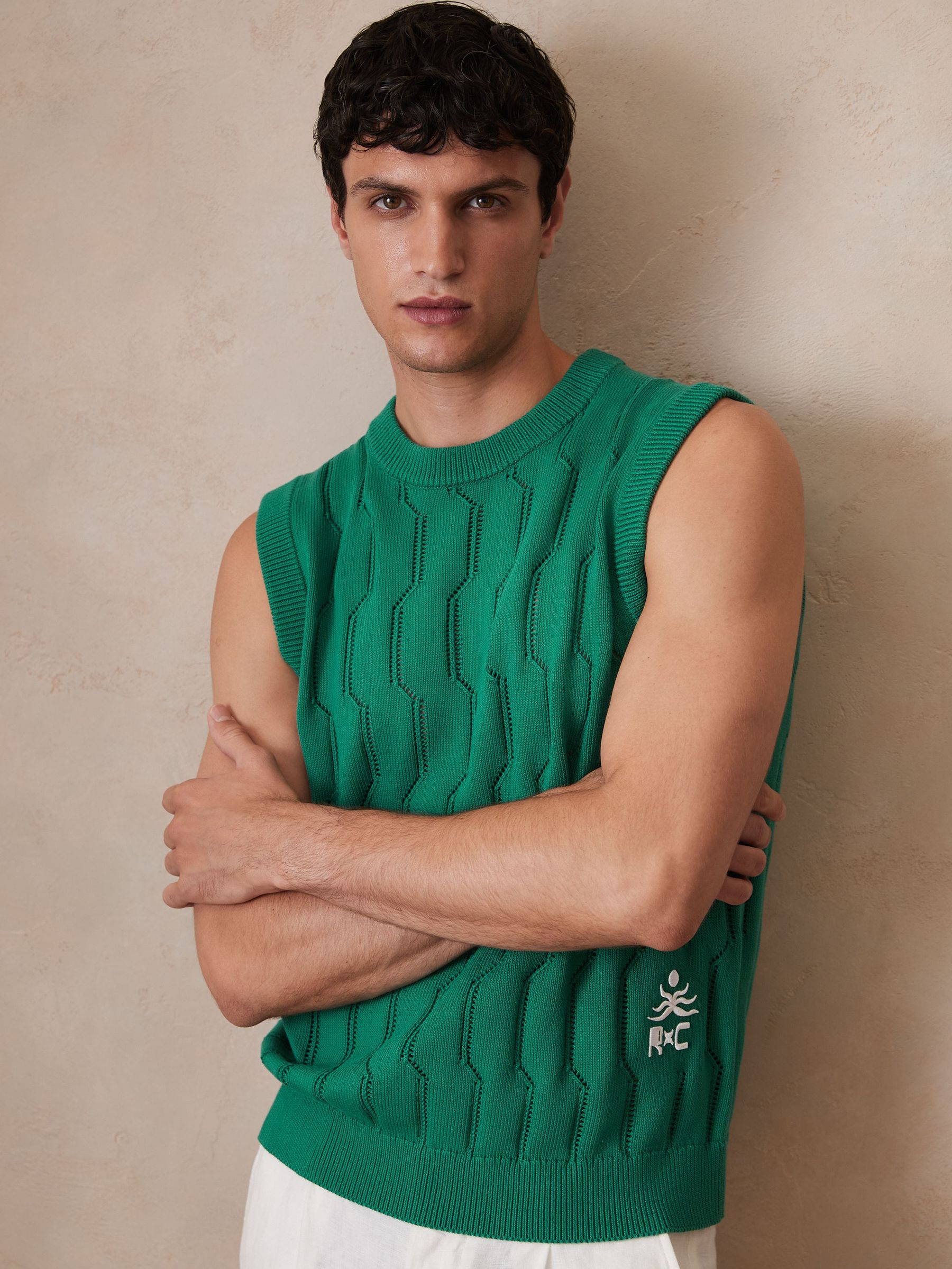 Reiss | Ché Pointelle Crew-Neck Vest in Bright Green (F27882) | US$160