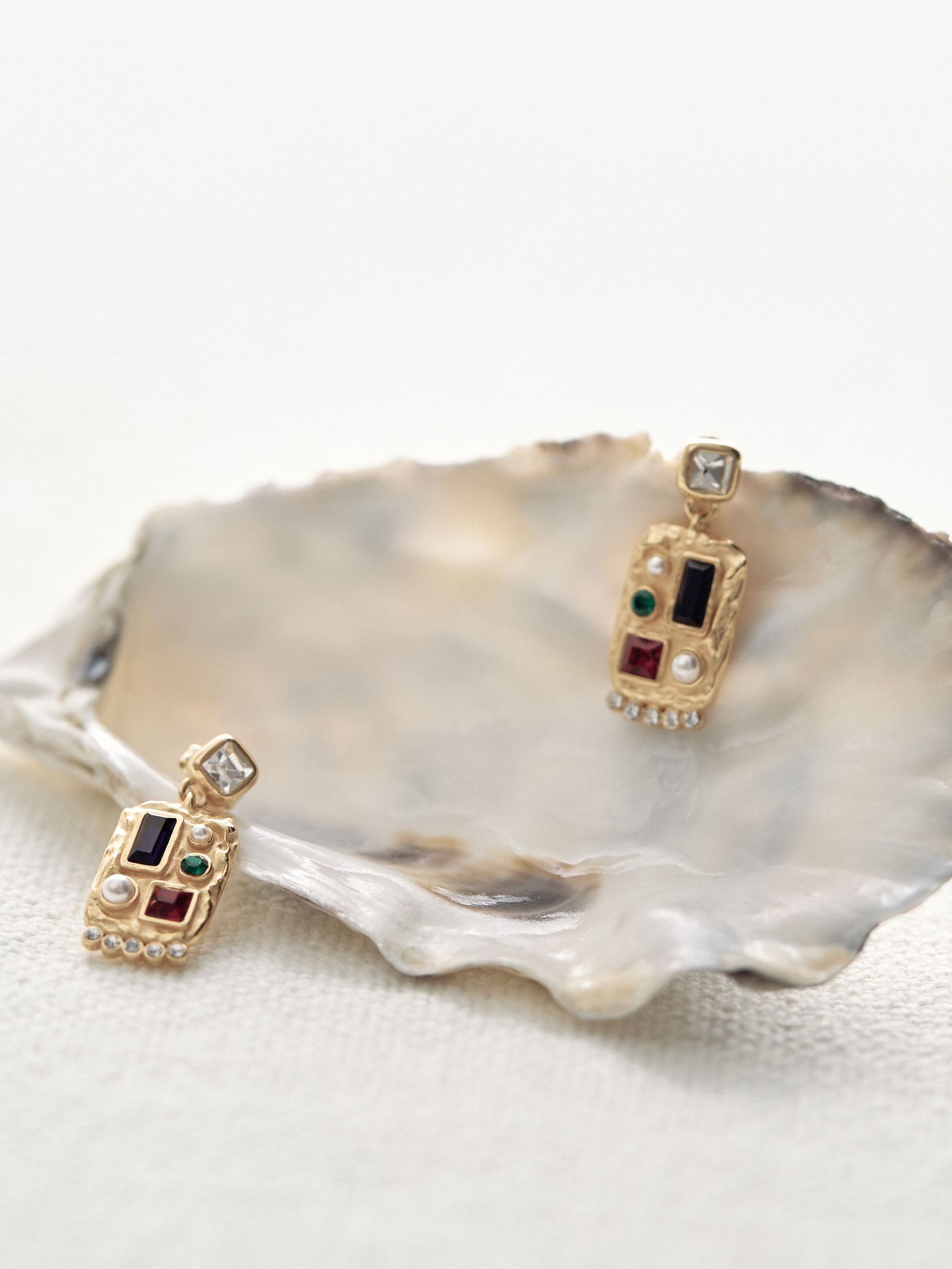 Crystal Rectangle Drop Earrings in Gold Tone (F27979) | AED325
