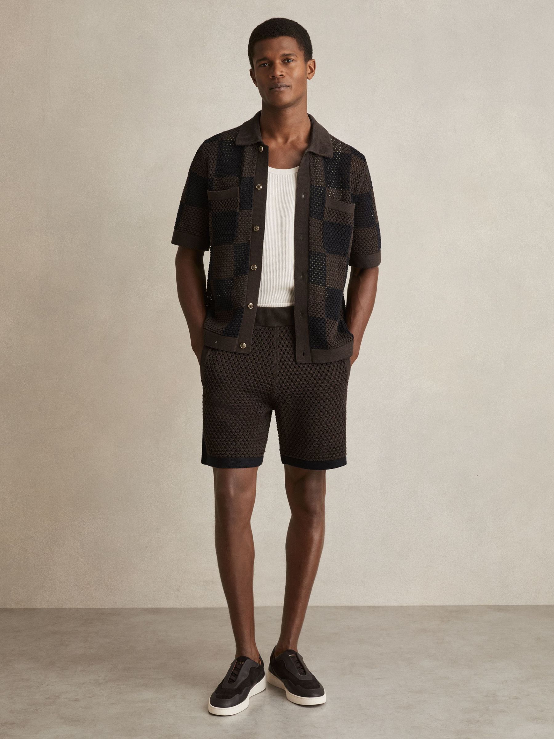 Cotton-Blend Crochet Shorts in Chocolate/Navy (F27980) | €185