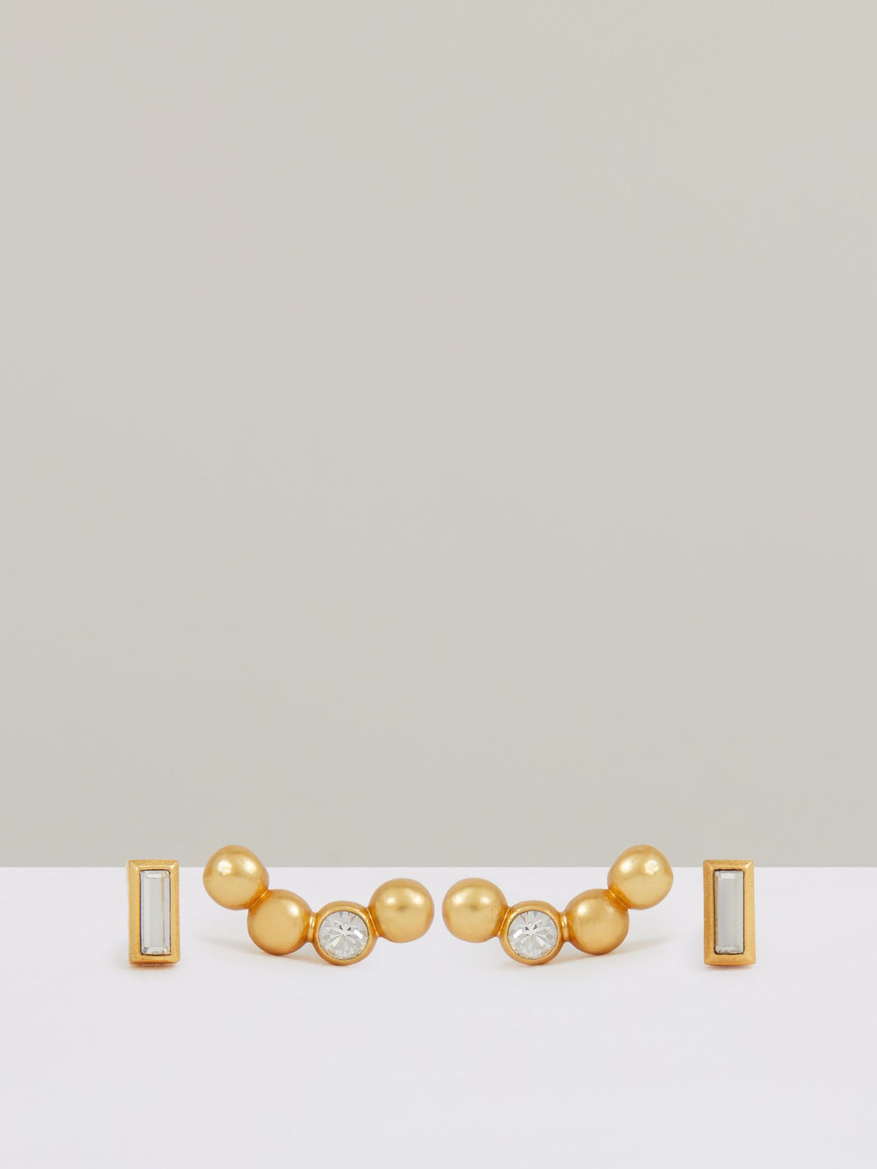 Micro Baguette And Crystal Stud Earrings Set in Gold Tone (F27988) | €70