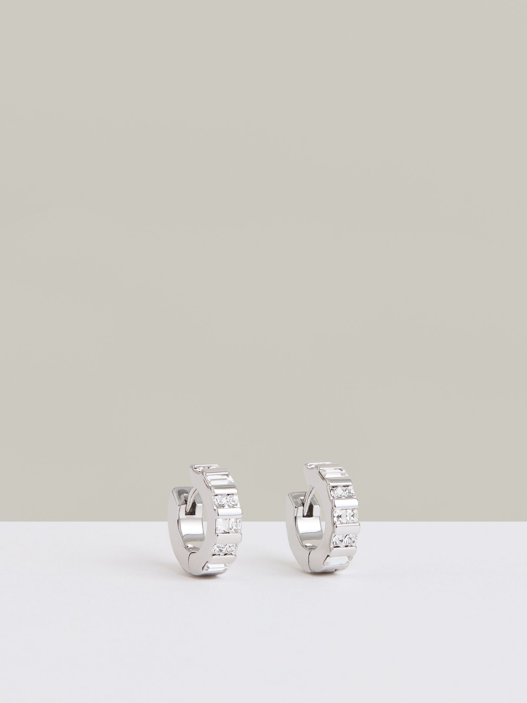 Crystal Huggie Earrings in Silver Tone (F27996) | €70