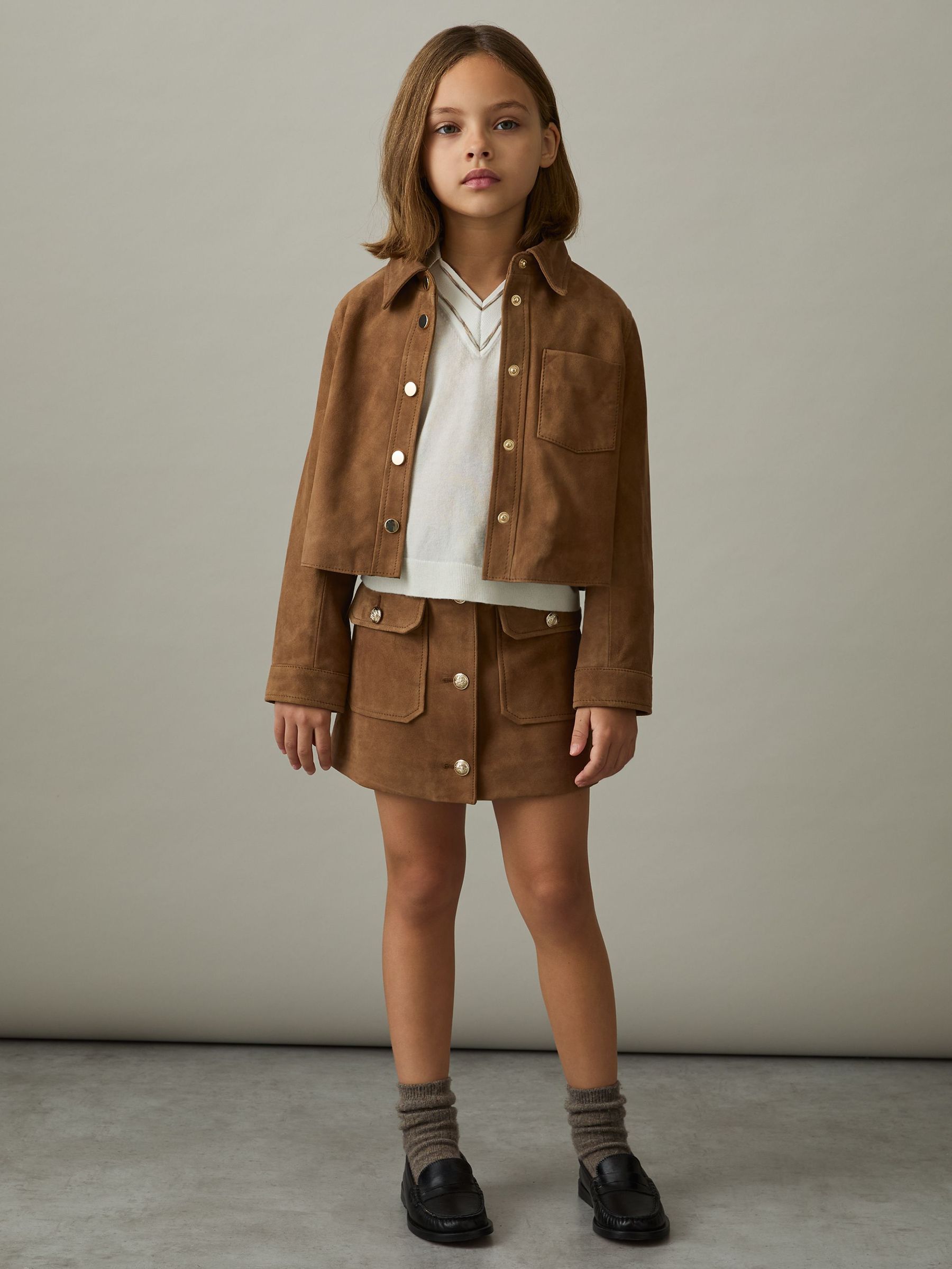 4-9 yrs Suede Cropped Jacket in Tan (F29238) | €195