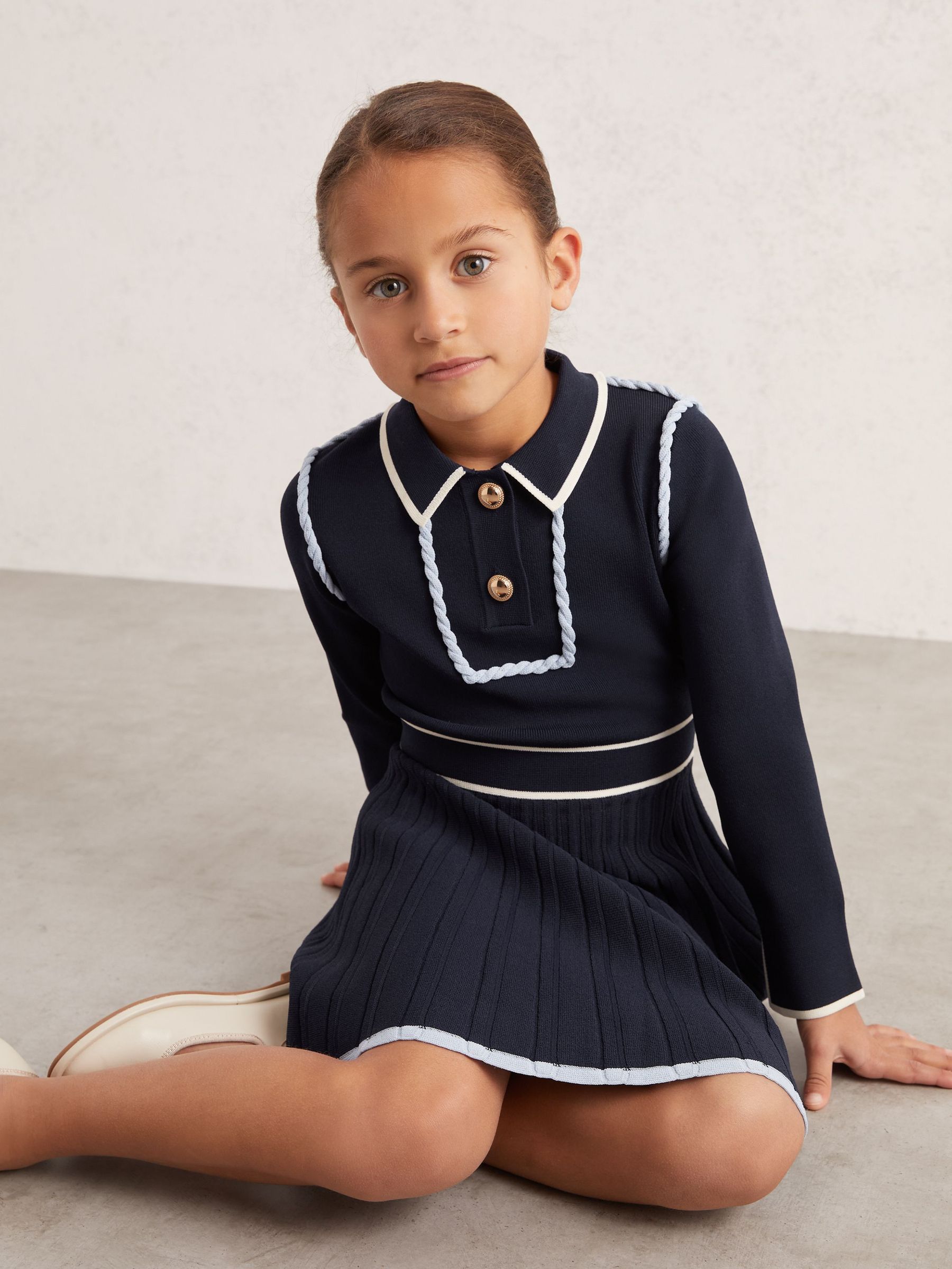 9-13 yrs Piped Knitted Skater Dress in Navy (F29242) | HK$1,150