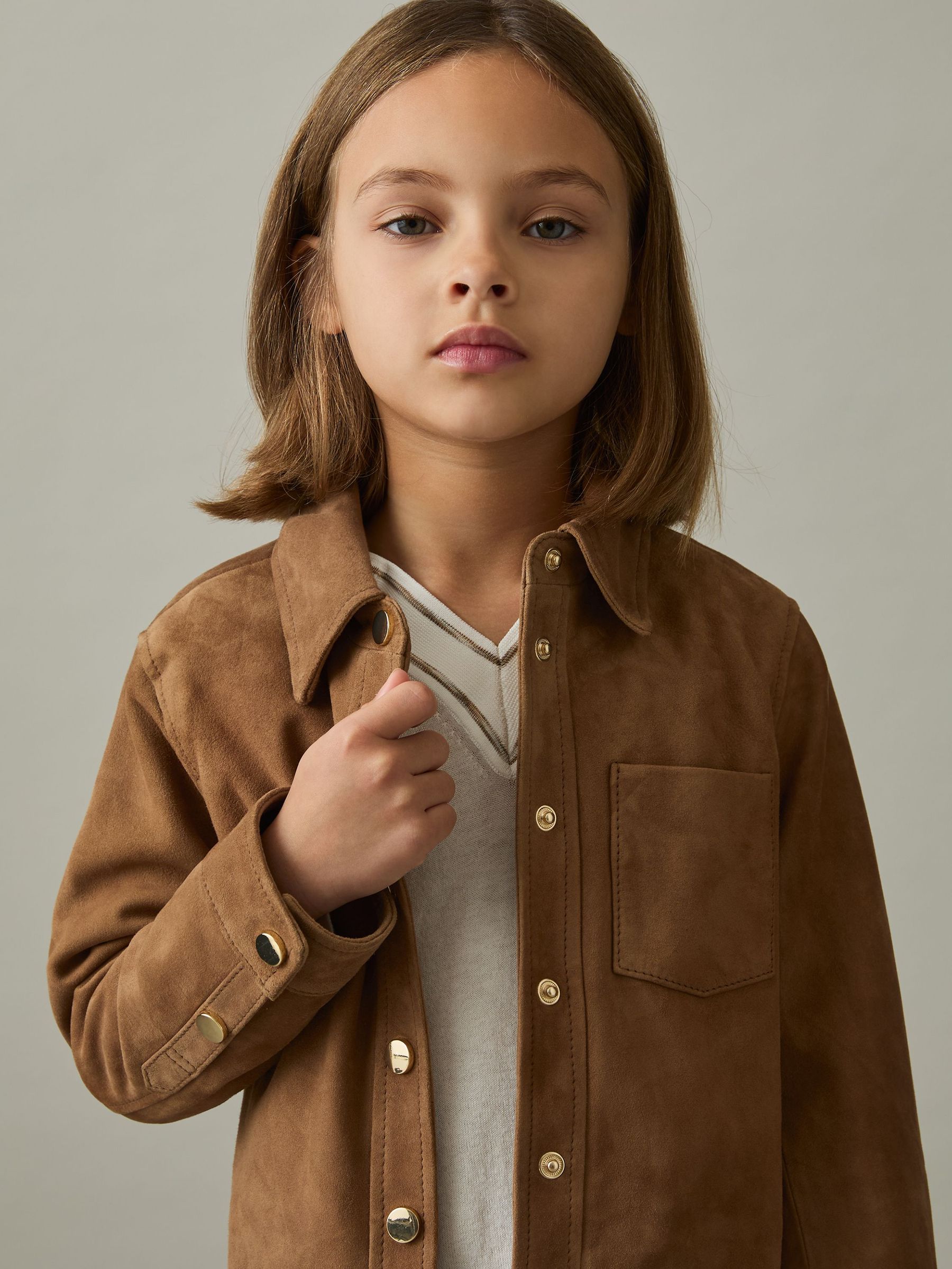 9-13 yrs Suede Cropped Jacket in Tan (F29243) | CHF 215