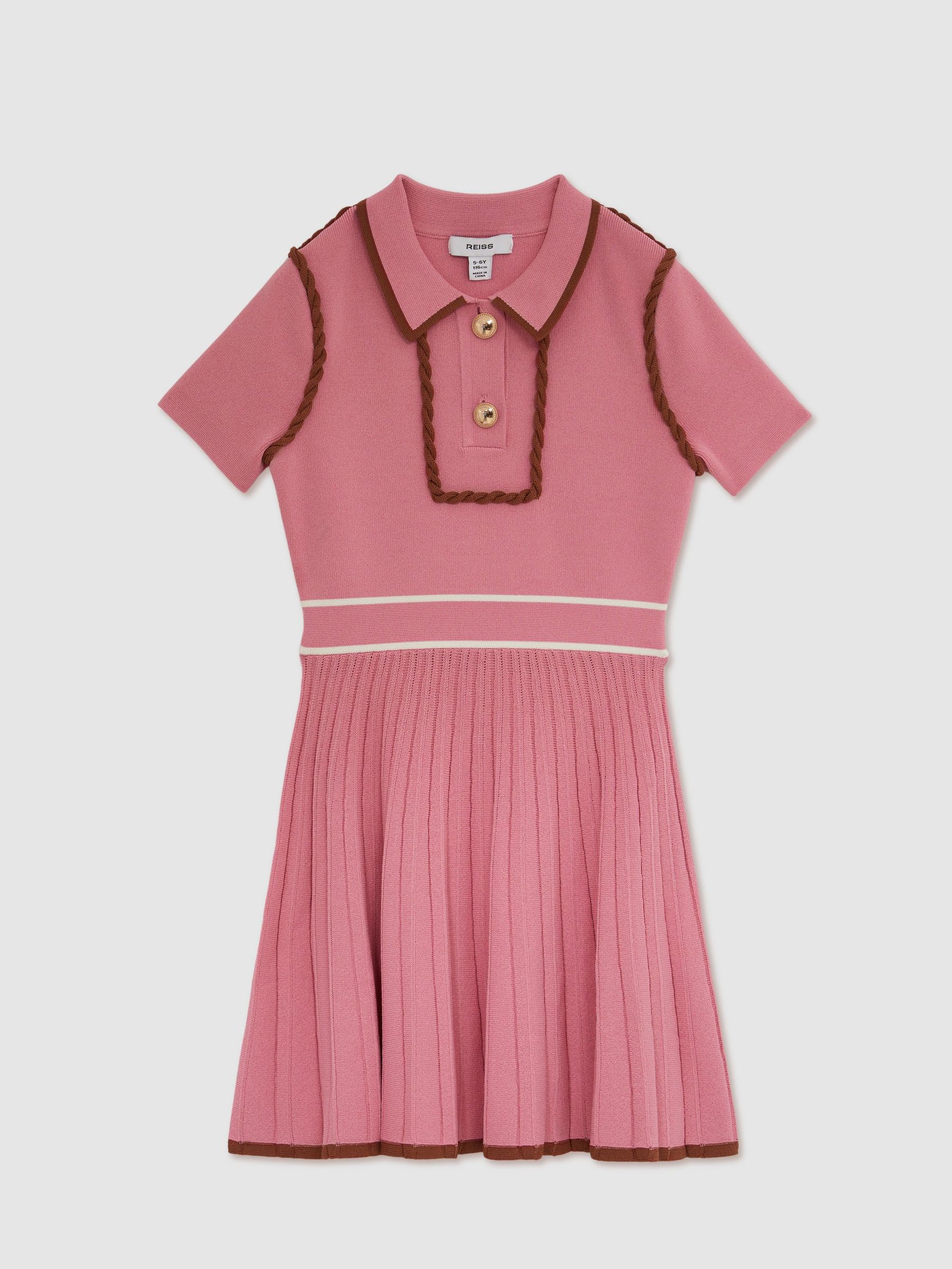 13-14 yrs Twist-Piped Knitted Dress in Pink (F29246) | 445 SAR