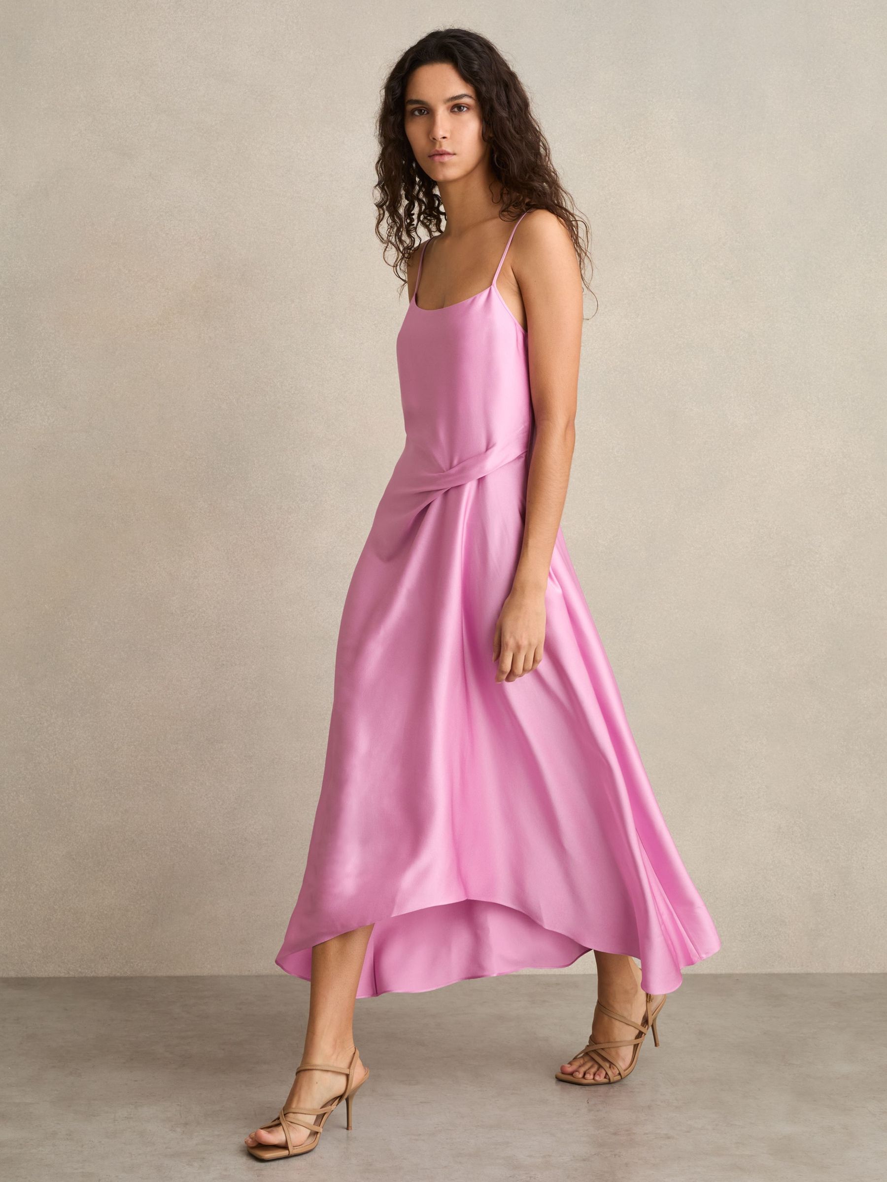Satin Drape-Detail Slip Dress in Pink (F29248) | US$285