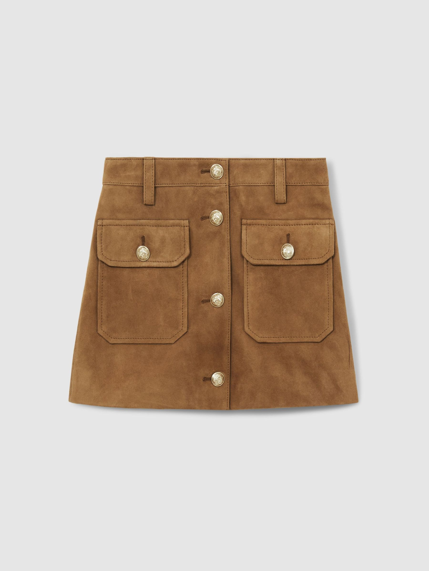 13-14 yrs Suede Flap Pocket Skirt in Tan (F29251) | US$155