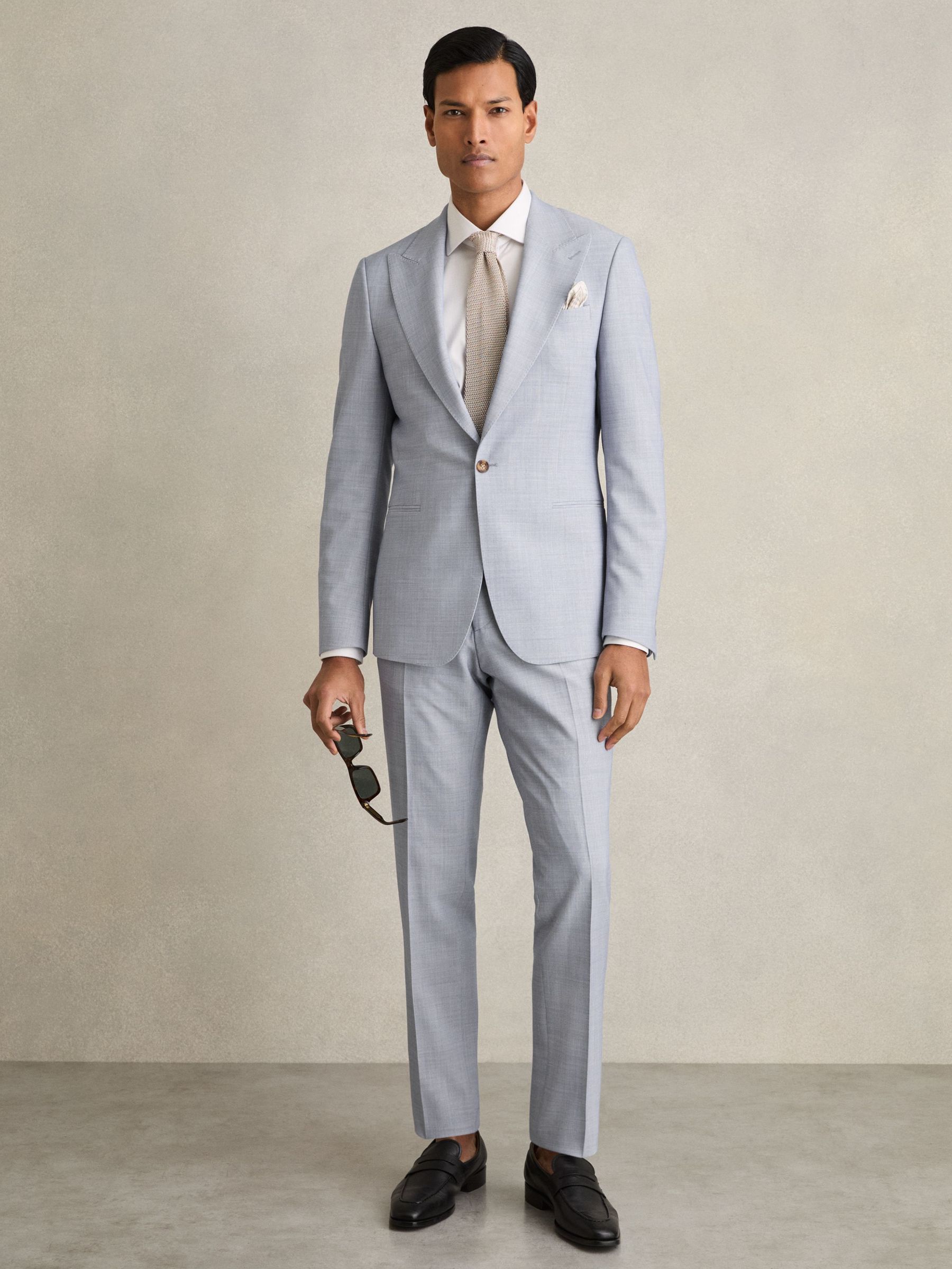 Single-Breasted Textured Blazer Slim-Fit With Wool in Soft Blue (F29679) | US$610