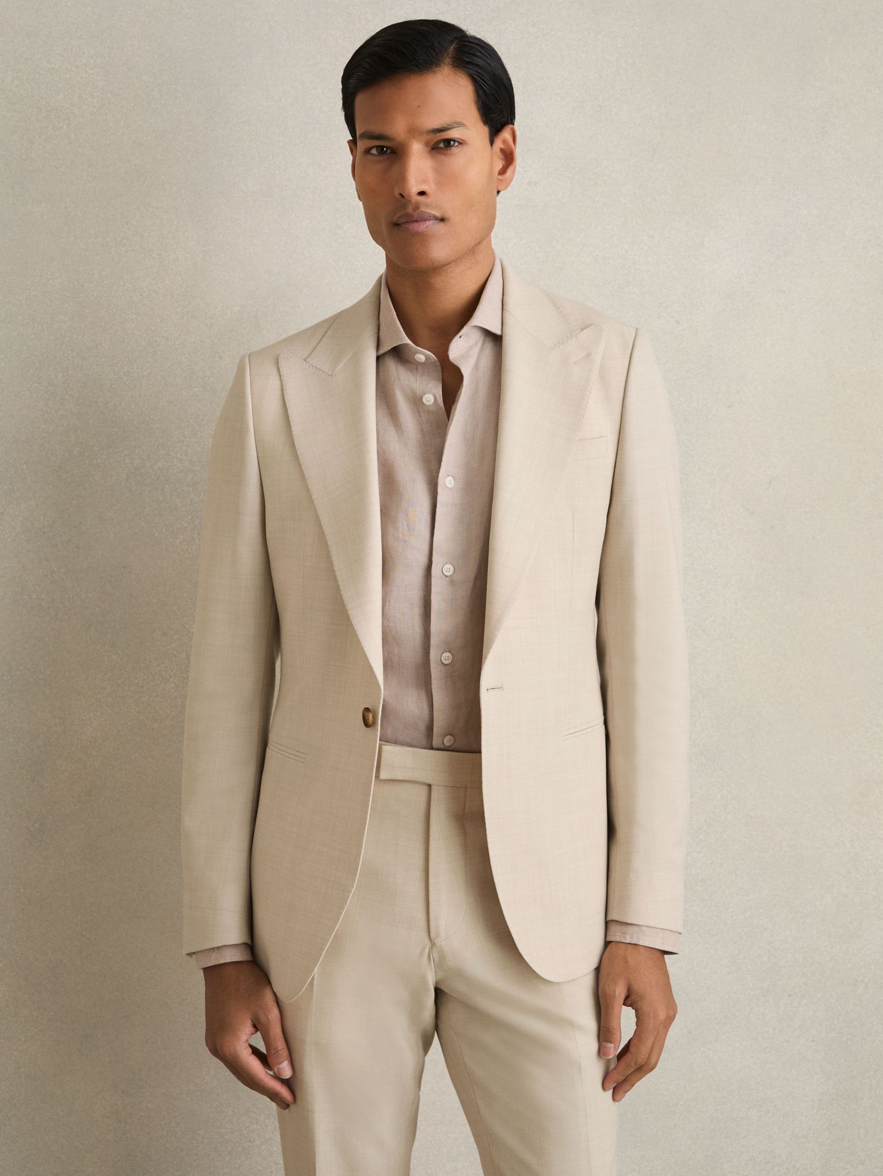 Single-Breasted Textured Blazer Slim-Fit With Wool in Stone (F29681) | US$610