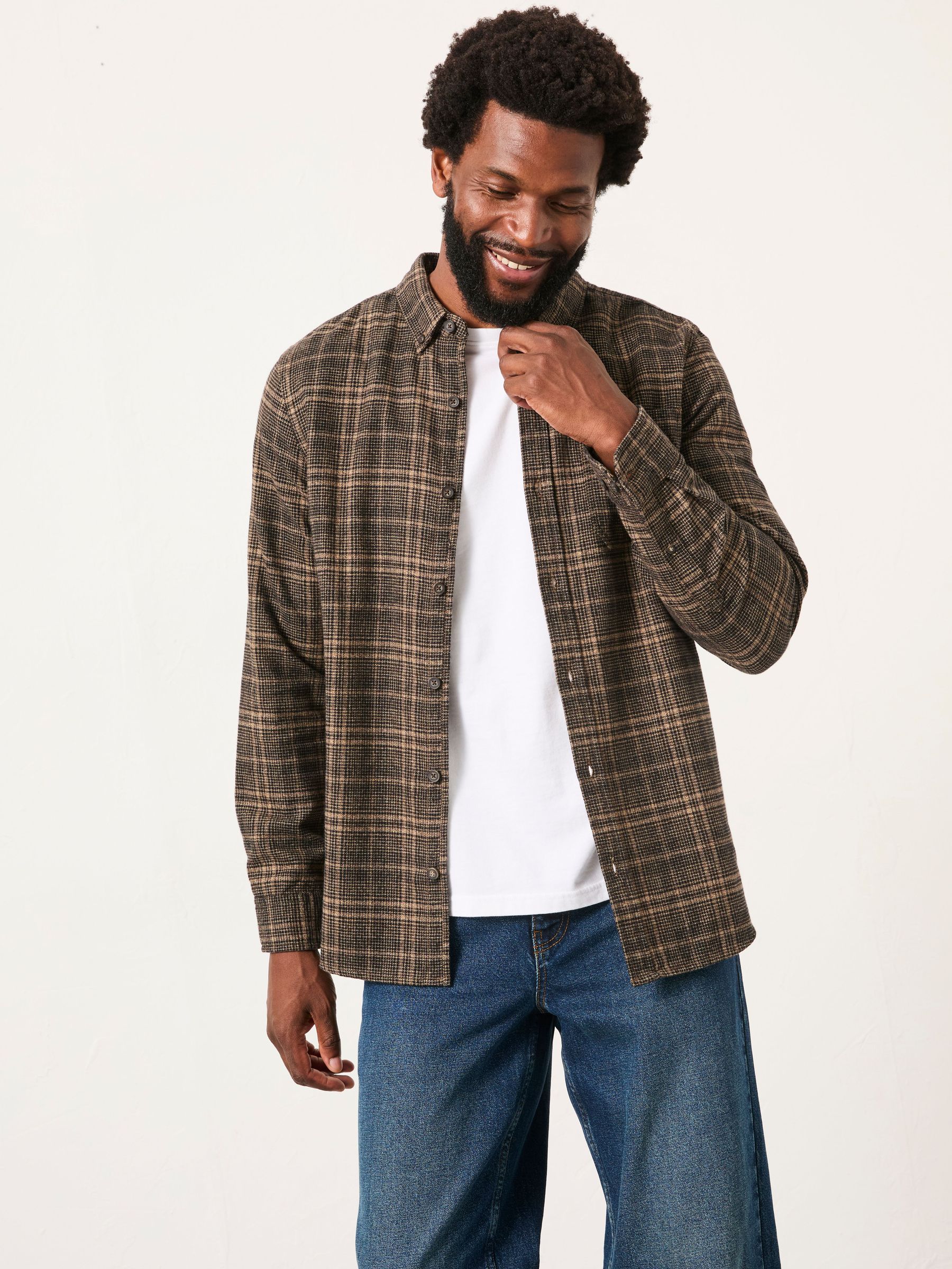 Felton Brown Long Sleeve Check Shirt (F30430) | $95