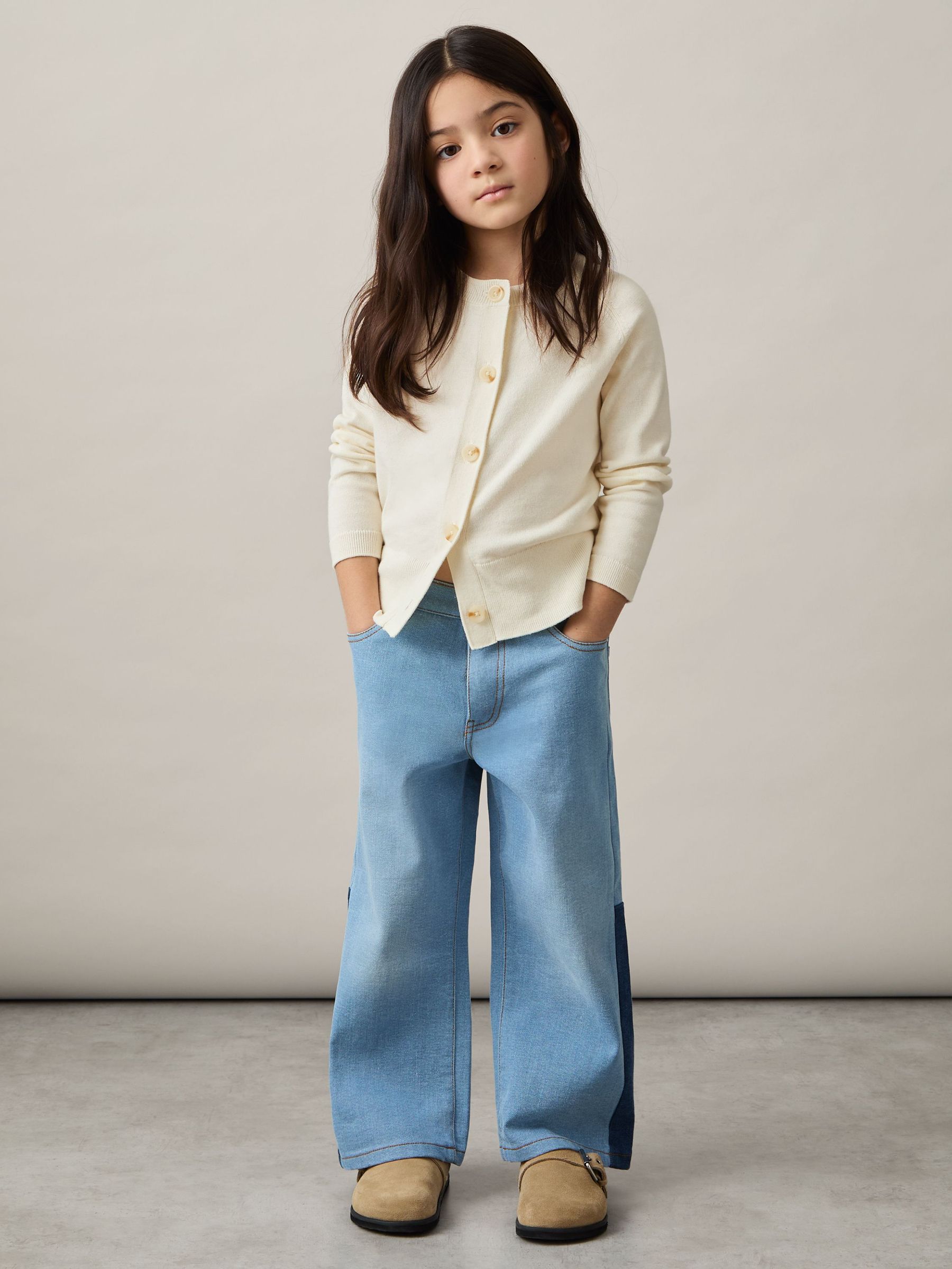 4-9 yrs Cotton Crew-Neck Cardigan in Ivory (F30554) | €45
