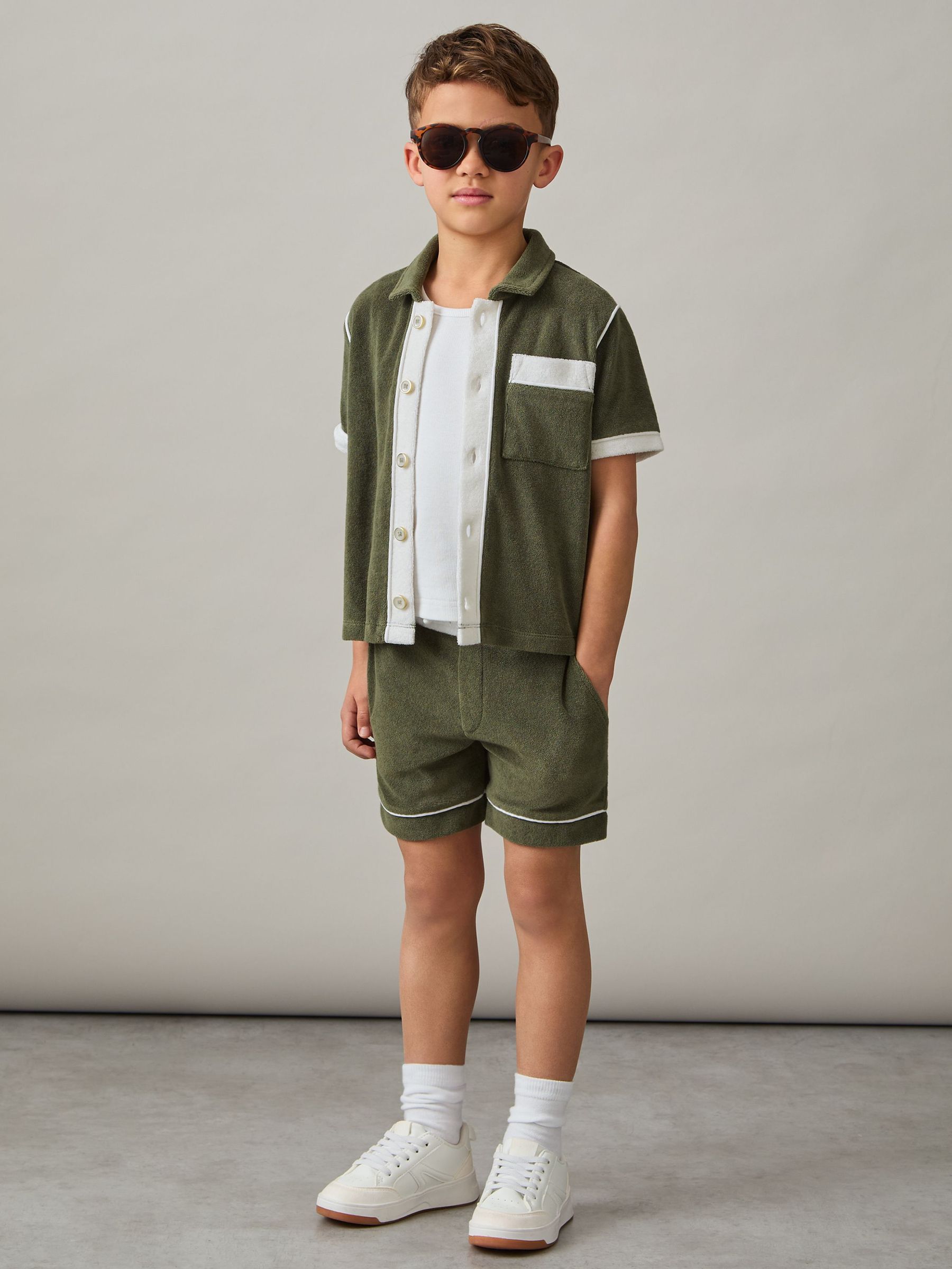 3-9 yrs Velour Colour-Block Shorts in Green Multi (F30556) | $60
