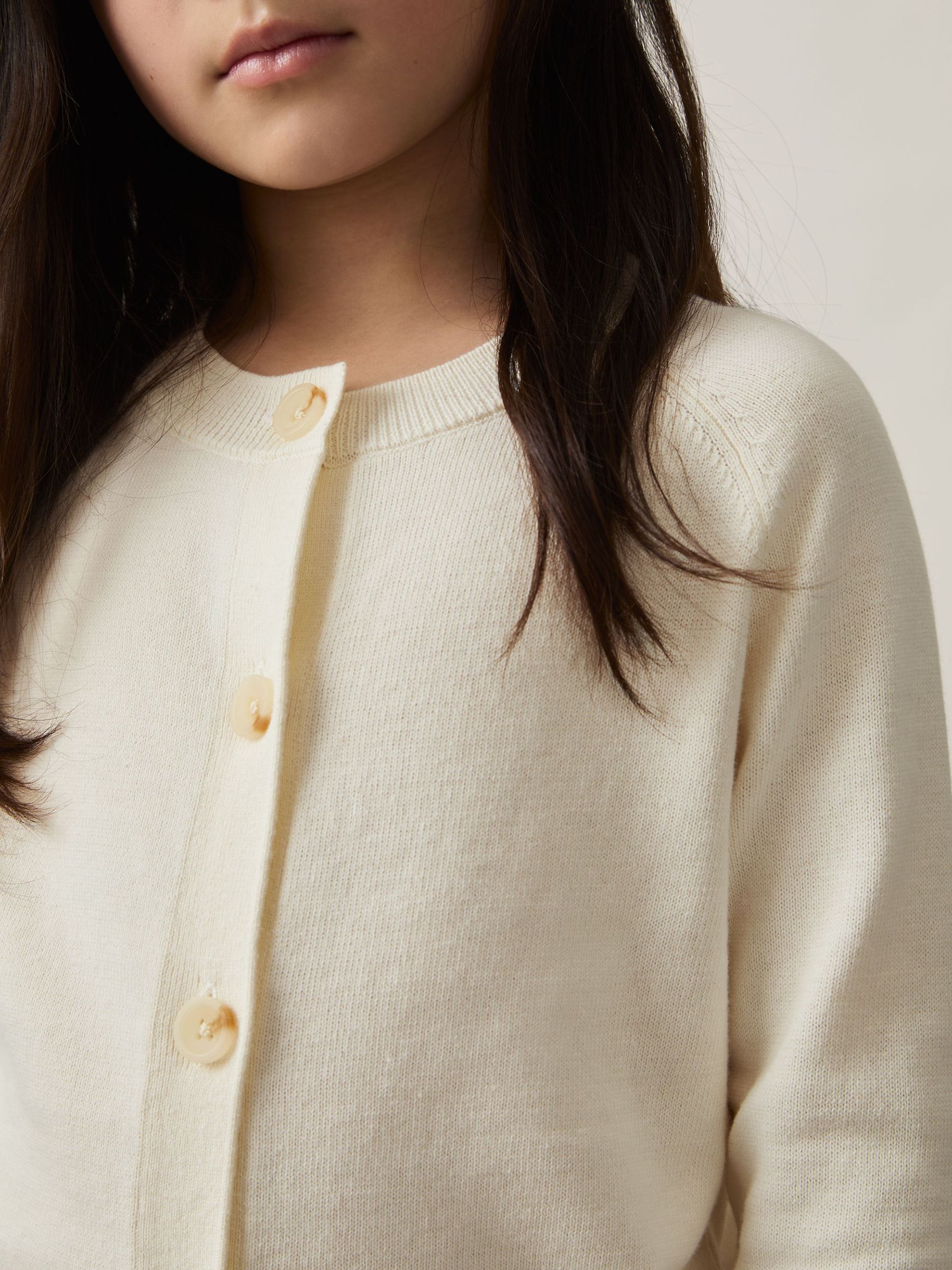 9-13 yrs Cotton Crew-Neck Cardigan in Ivory (F30557) | US$60