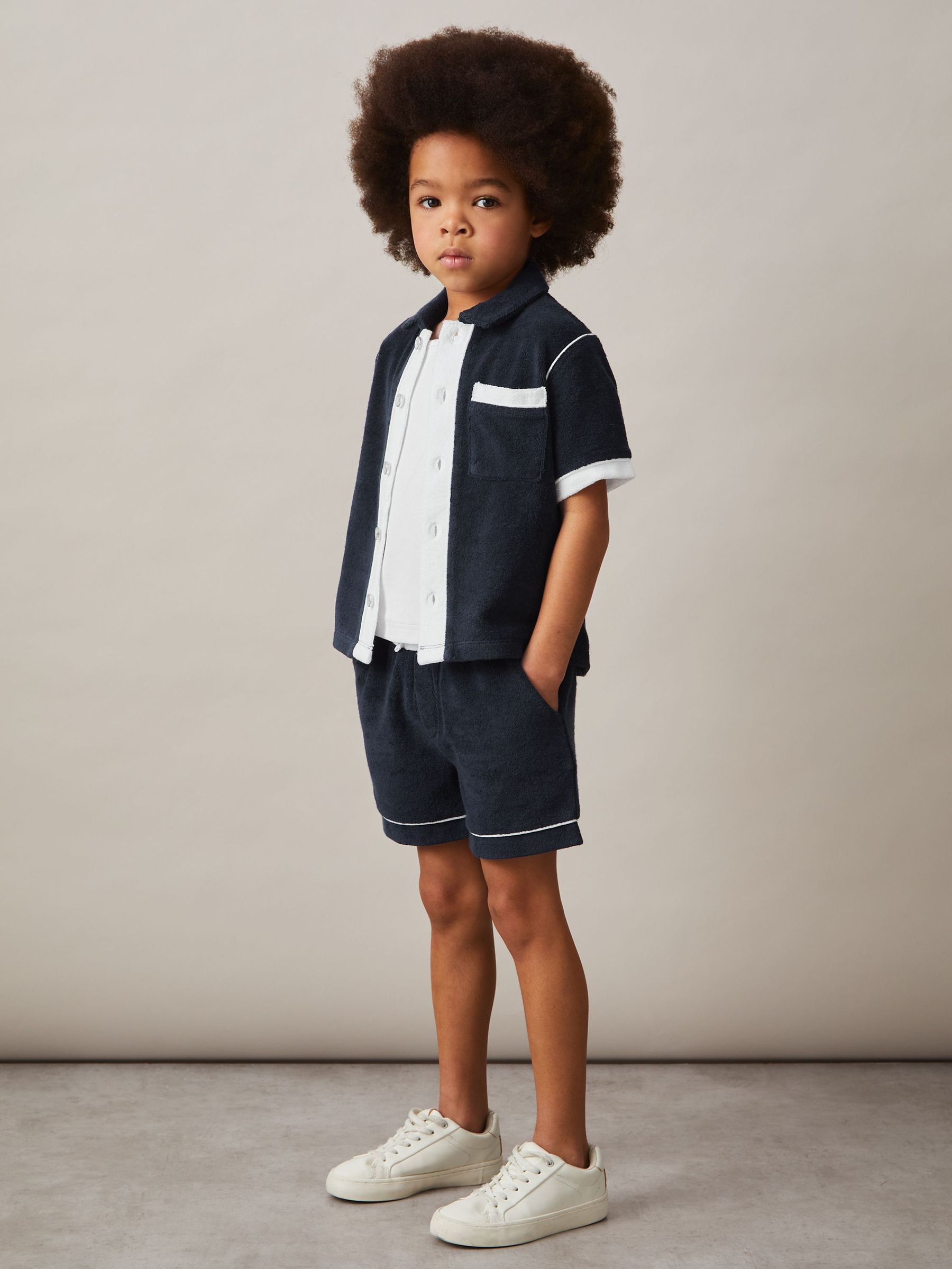 3-9 yrs Velour Colour-Block Shorts in Blue Multi (F30560) | US$55