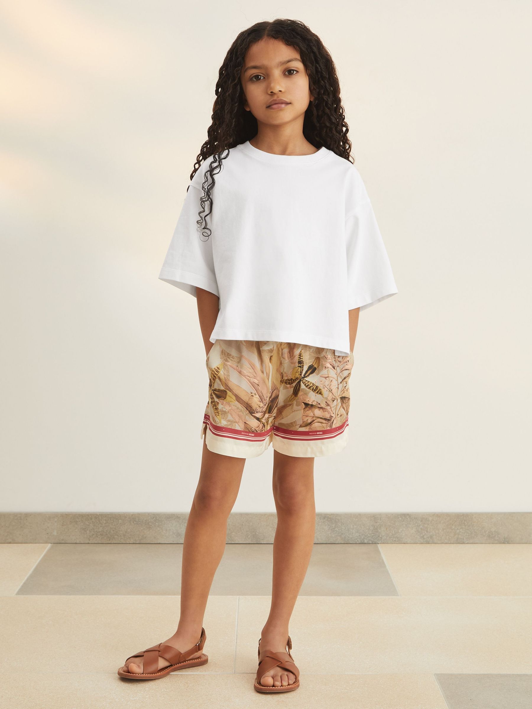 9-13 yrs Reiss | NYBG Floral Oversize T-Shirt in Khaki (F30569) | US$50