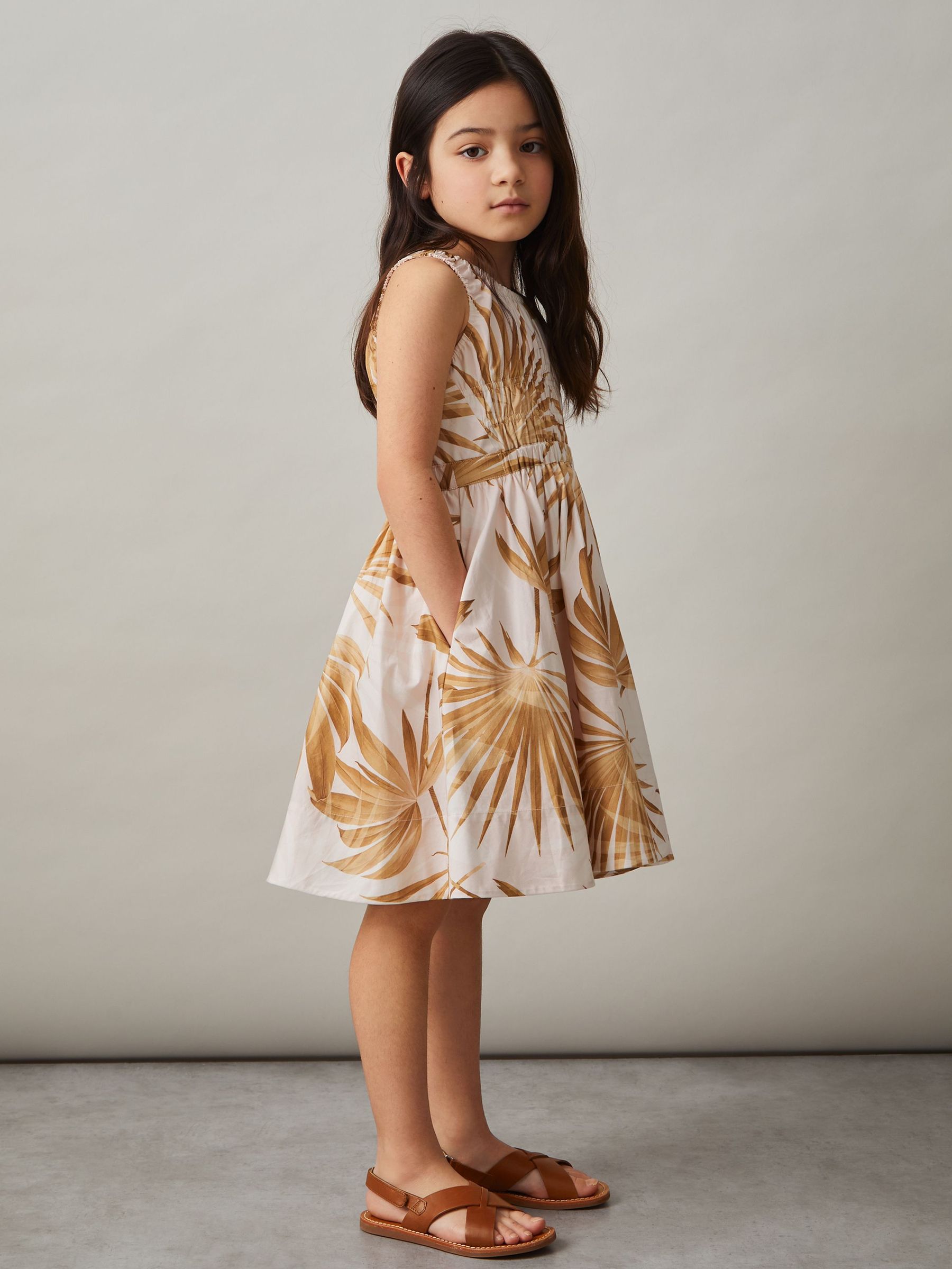 Cotton Shirred Printed Dress in Multi (F30592) | $120