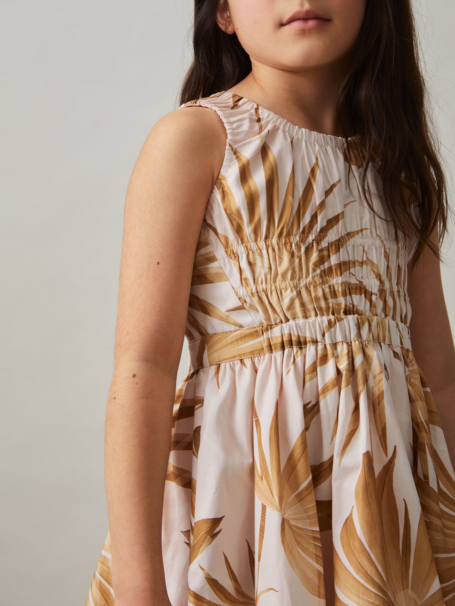 Cotton Shirred Printed Dress in Multi (F30596) | US$100