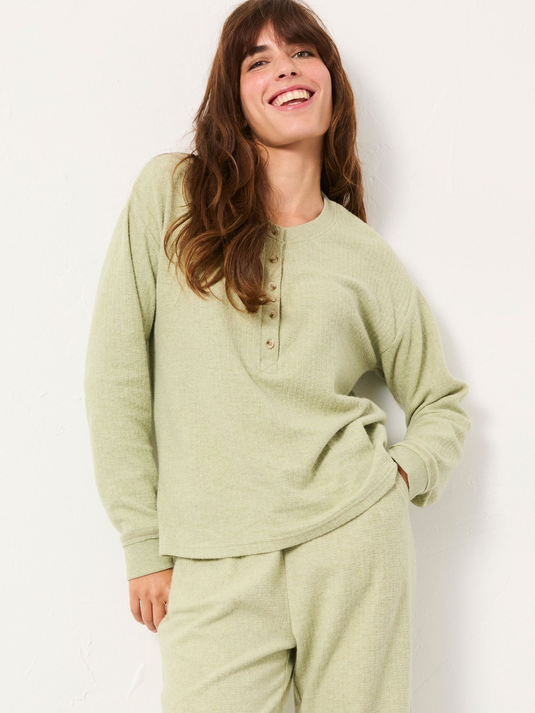 Pistachio Green Henley Lounge Top (F31537) | $56