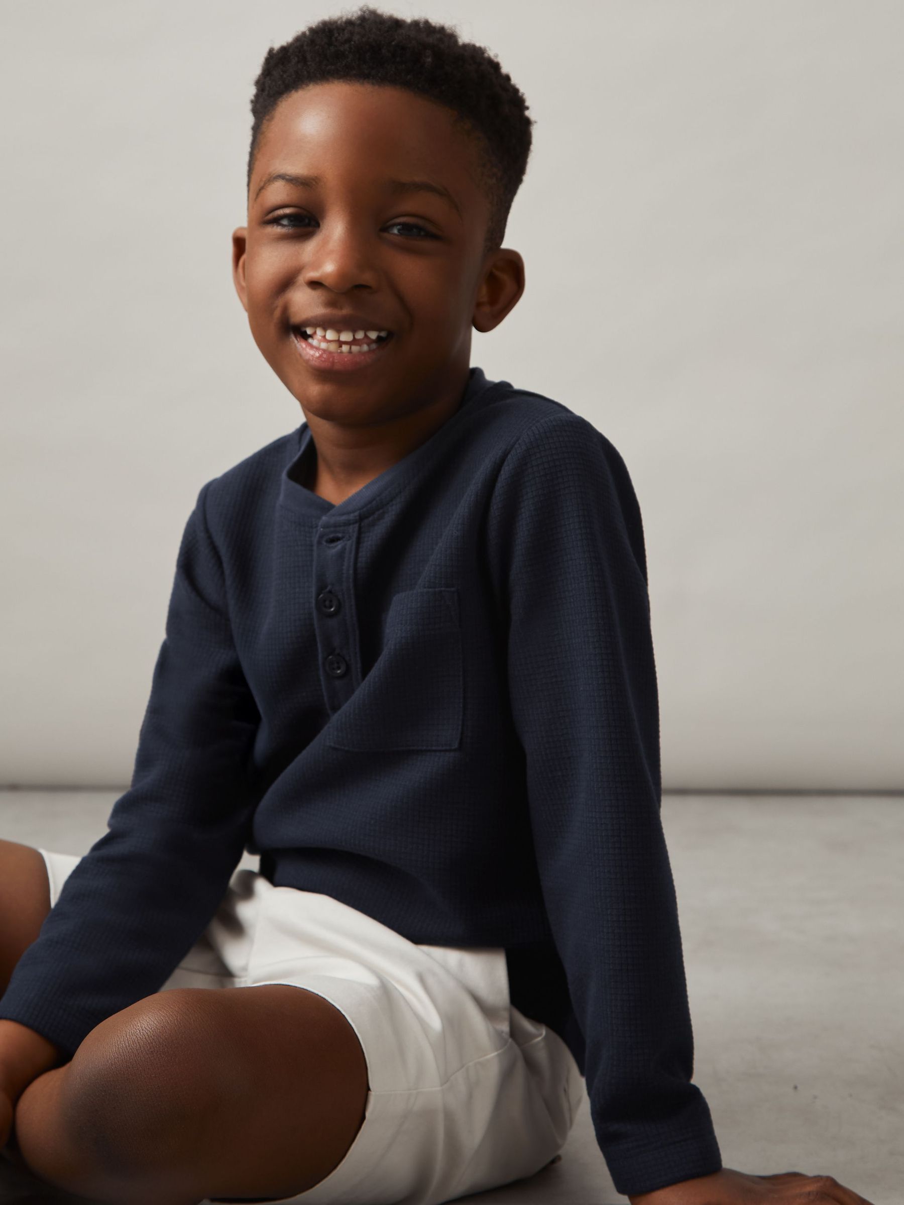 Cotton-Blend Waffle Henley T-Shirt in Navy (F32183) | 135 SAR