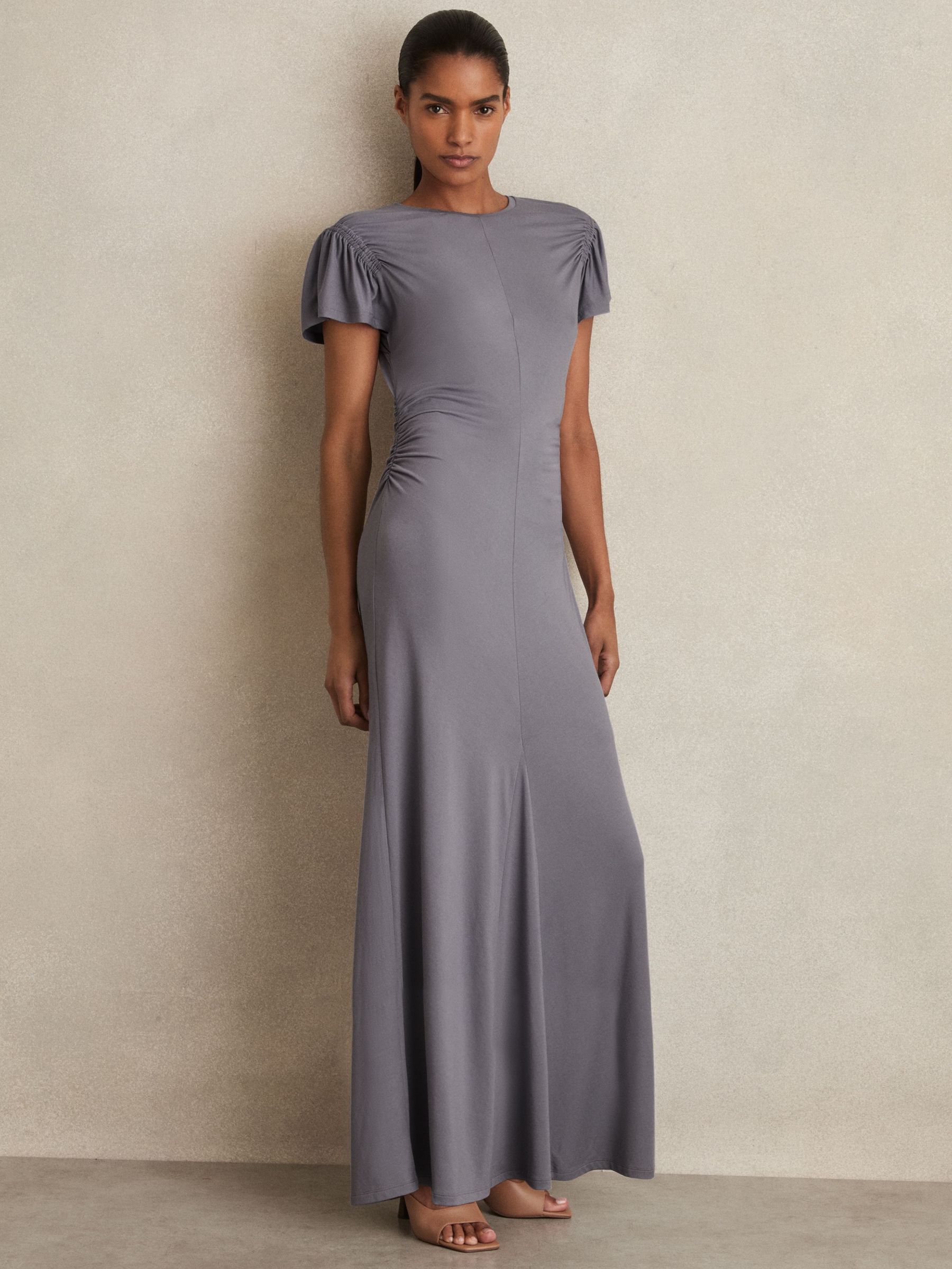 Modal Blend Ruched Jersey Dress in Grey (F32819) | US$285