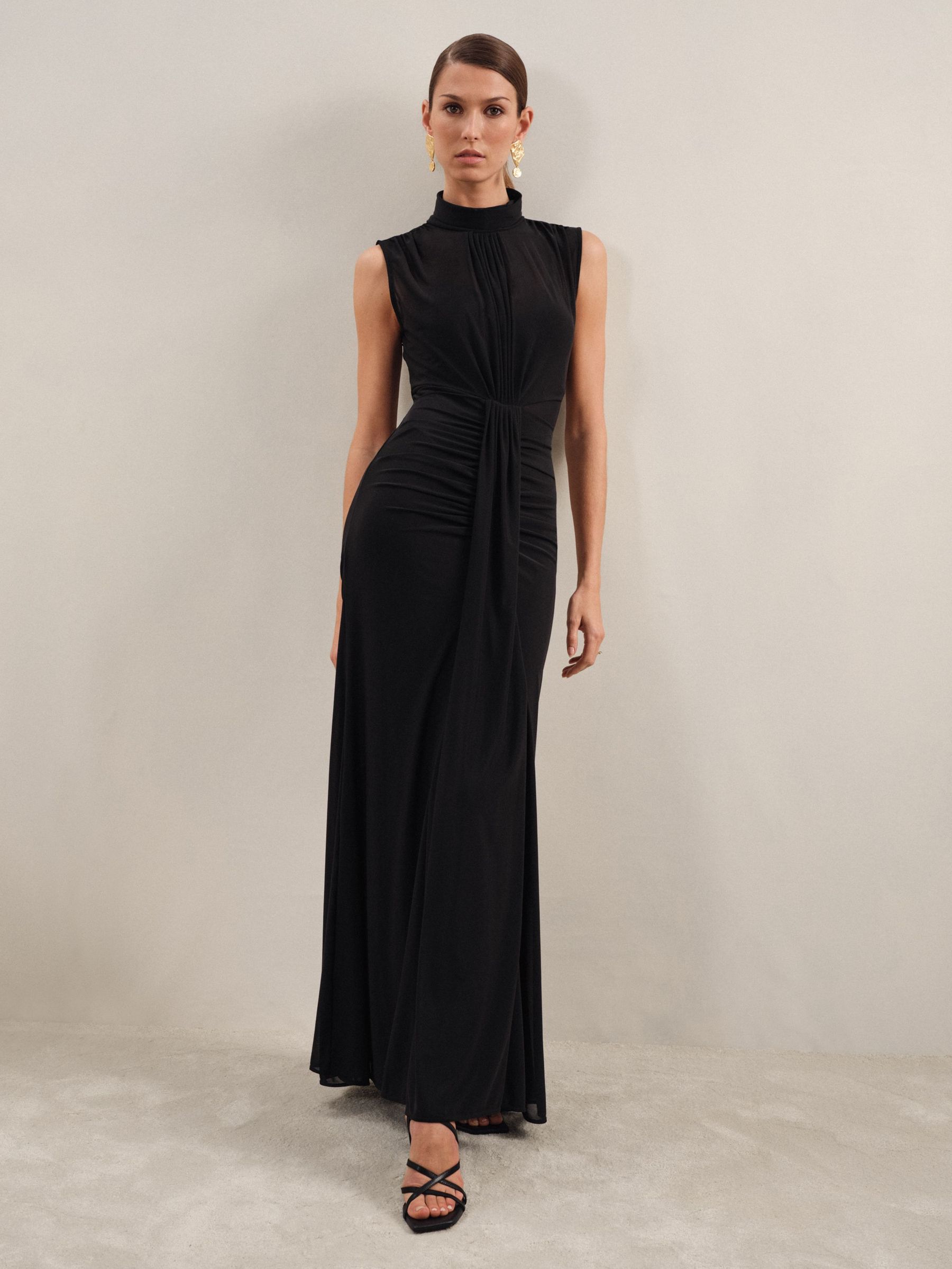 Sheer Ruched Maxi Dress in Black (F32824) | US$330