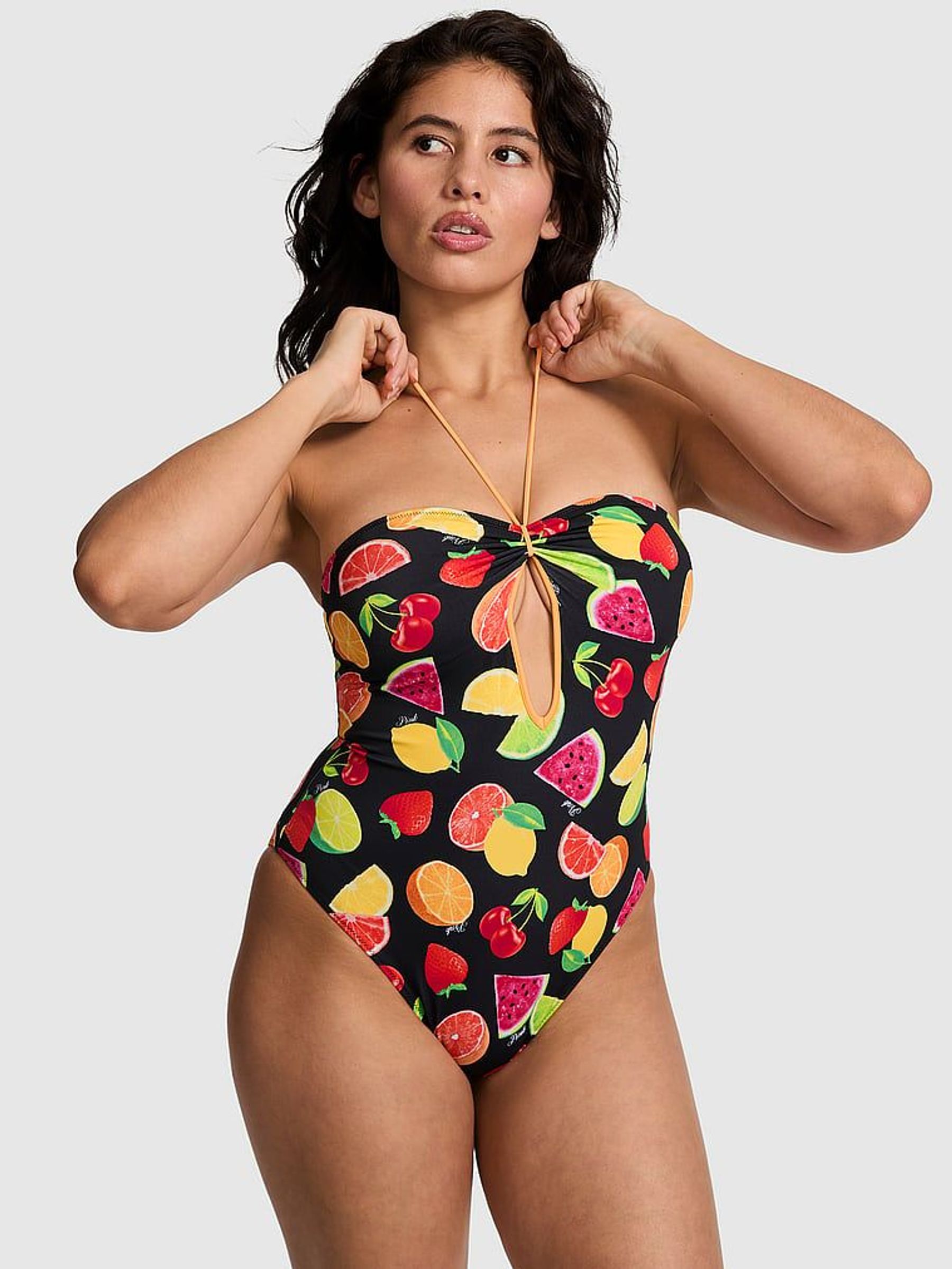 Black Ground Fruit Halter Keyhole Charm Swimsuit (F33688) | €53