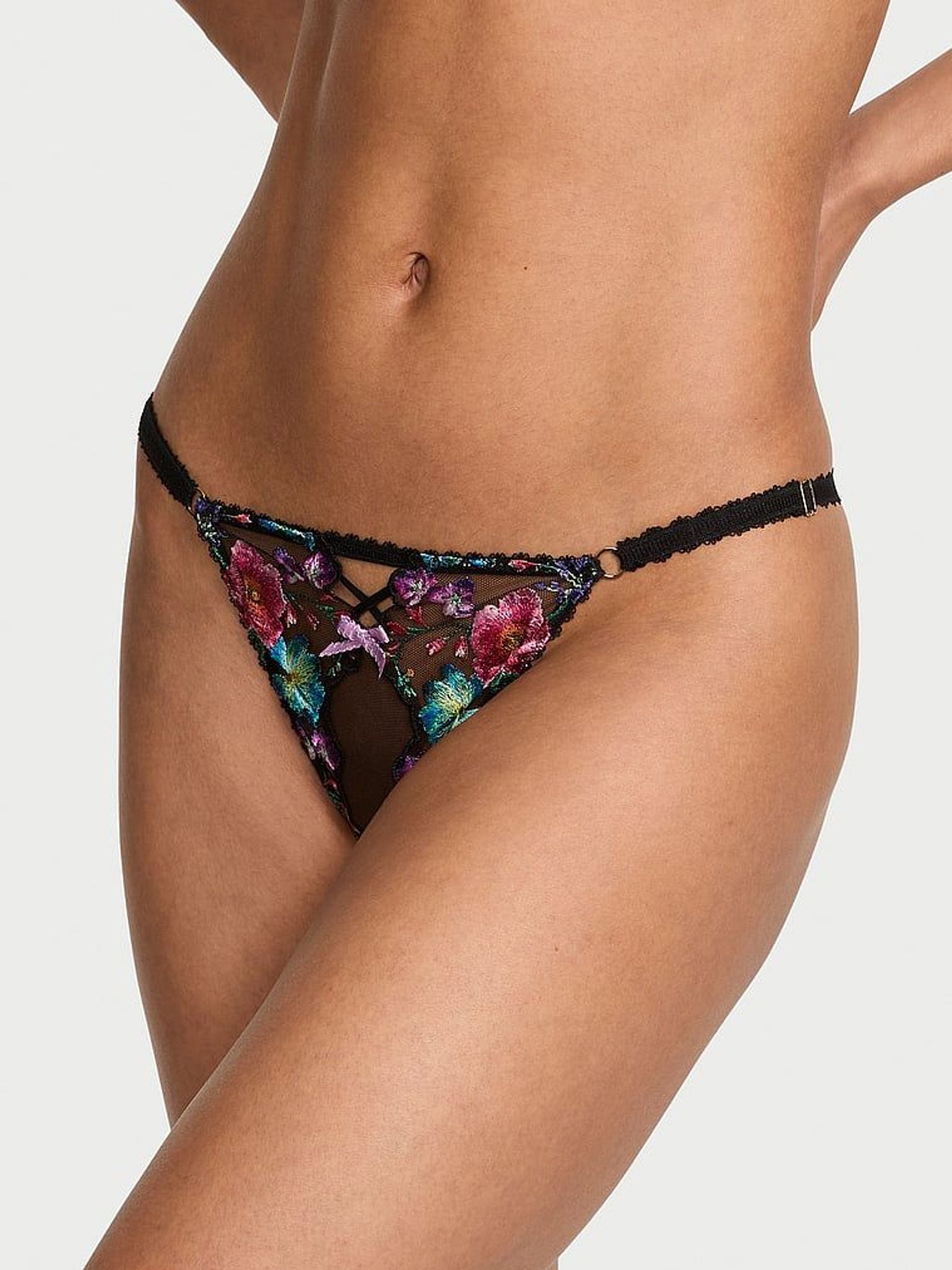 Dark Blossom Black Crotchless Bikini Embroidery Knickers (F33690) | €22.50