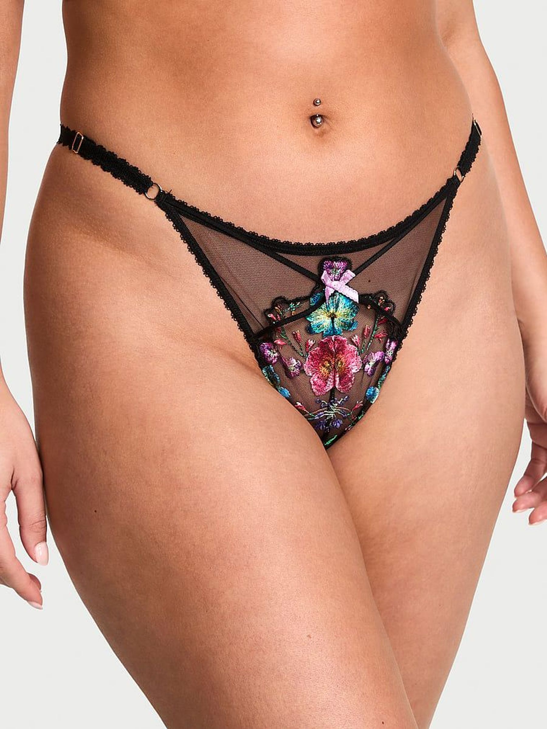 Dark Blossom Black Thong Embroidery Knickers (F33697) | €22.50
