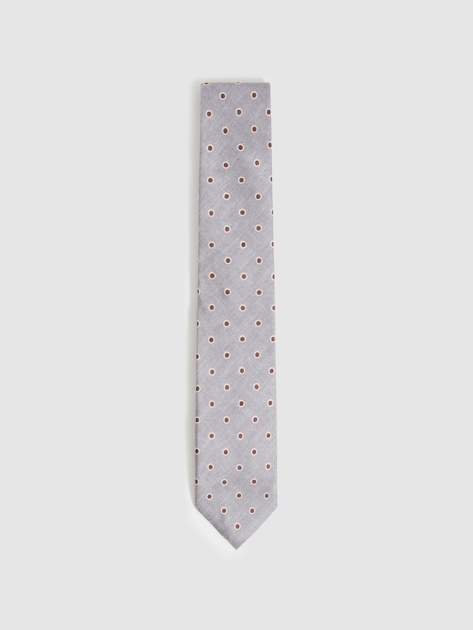 Silk Polka Dot Print Tie in Soft Grey (F33968) | €95