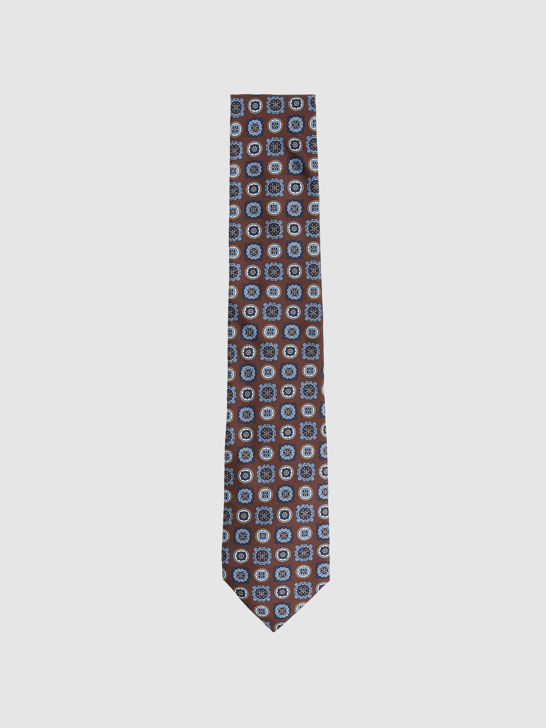 Silk Foulard Medallion Print Tie in Chocolate Brown (F33977) | €95
