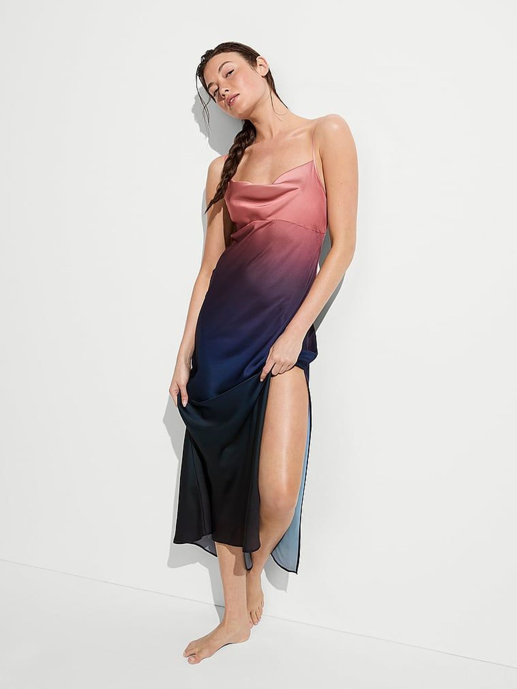 Blue Ombre Satin Maxi Dress (F35150) | €137