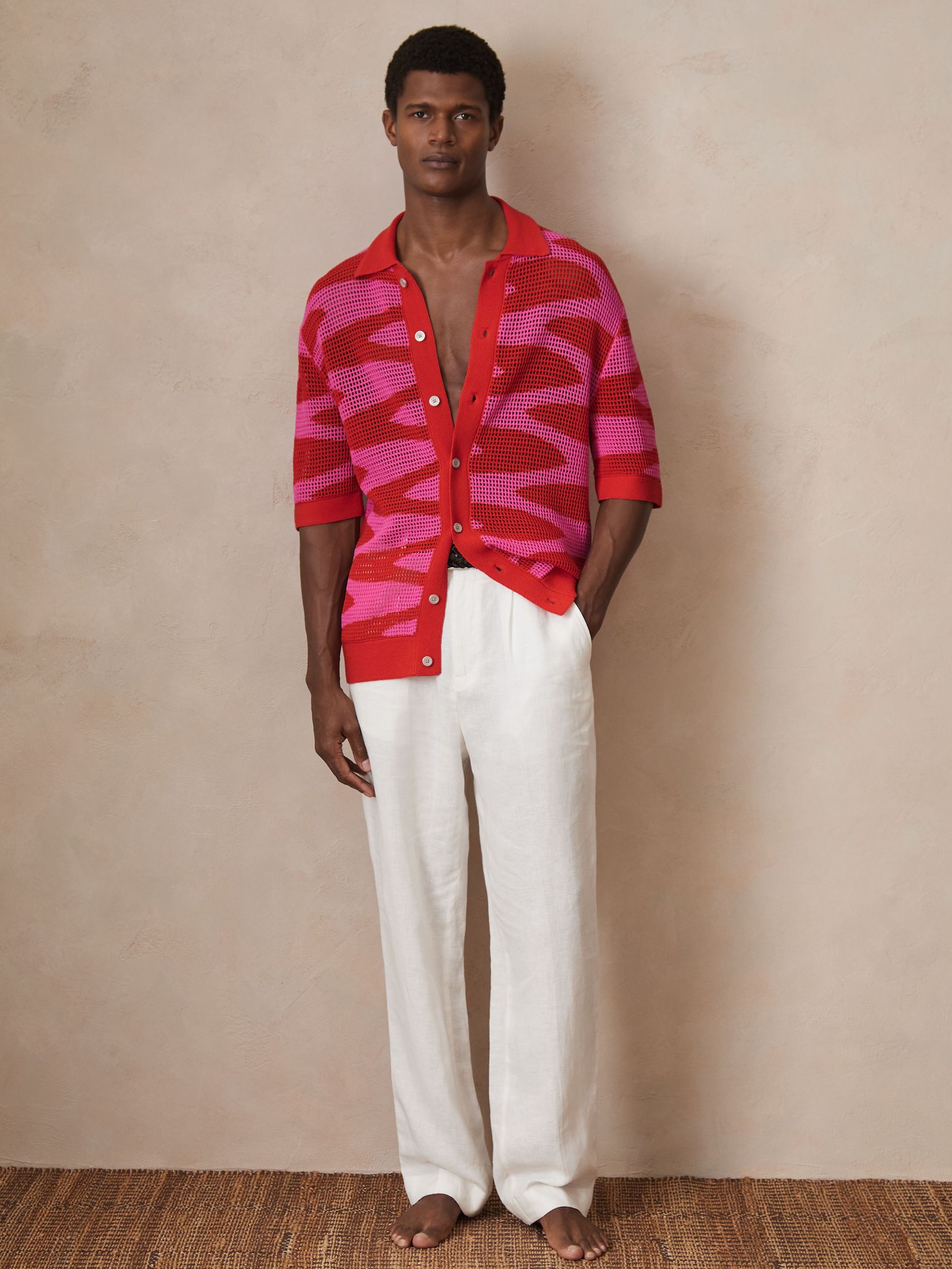 Reiss | Ché Wave Crochet Shirt in Pink (F35959) | US$215